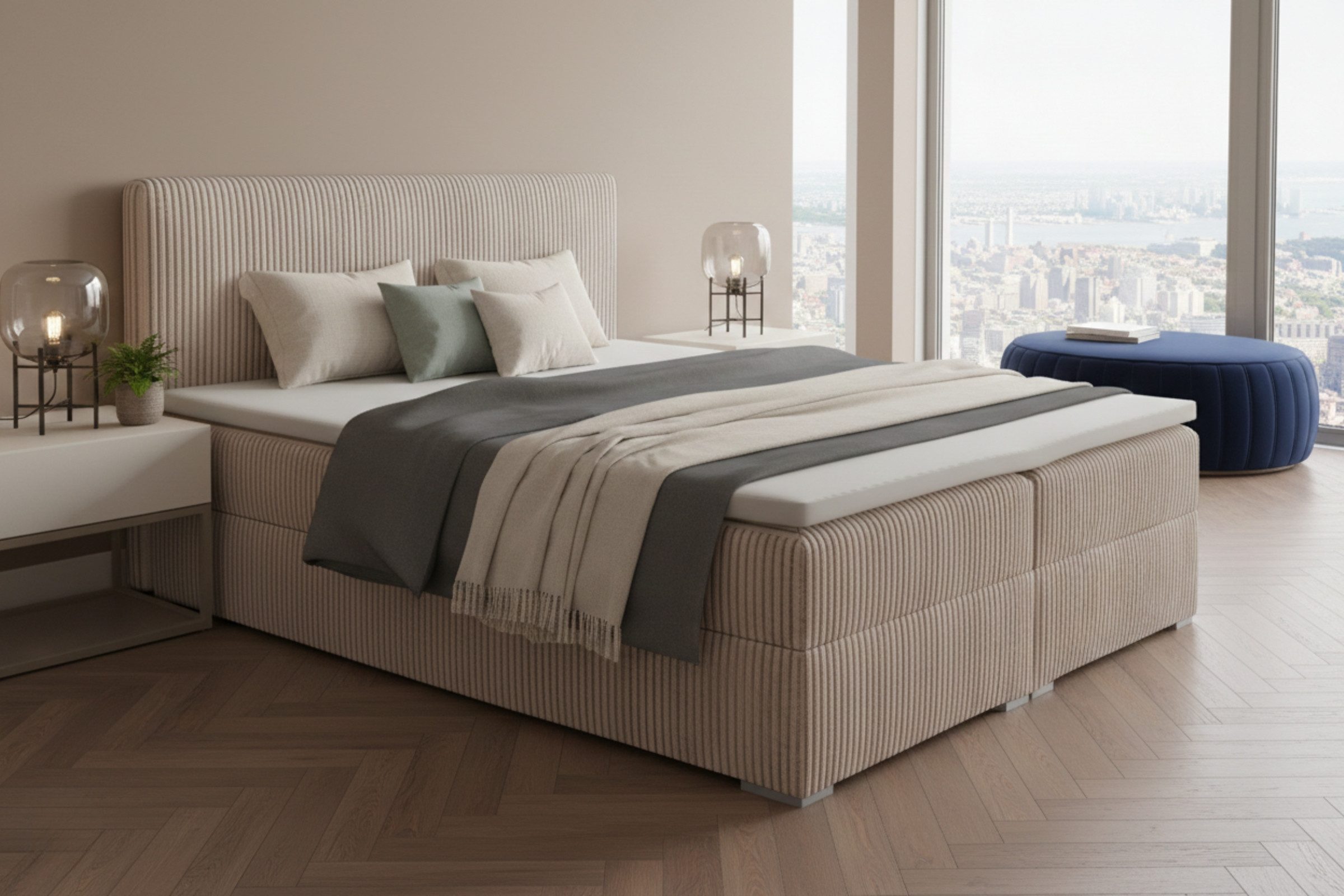 Deine Möbel 24 Boxspringbett LON IV Boxspring Komplettbett Polsterbett Bone günstig online kaufen