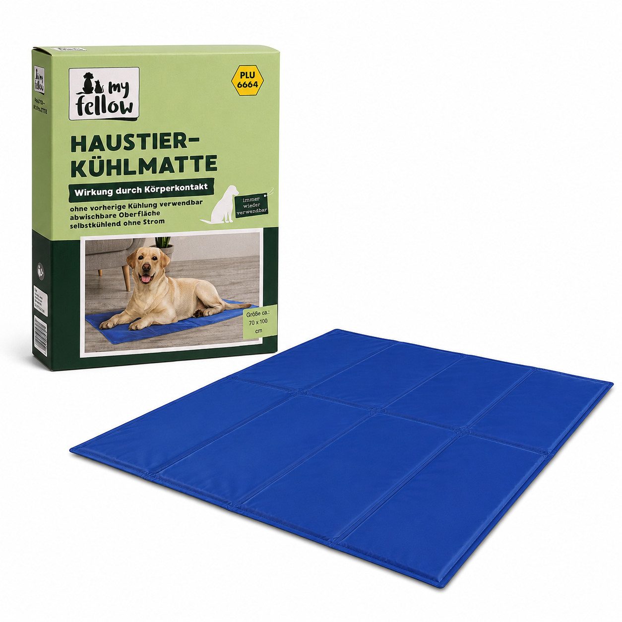 My Fellow Hundematte Haustierkühlmatte 70 x 100 cm blau selbstkühlend für Hund & Katze, 100% Polyester, Selbstkühlend durch Körperkontakt ohne Strom und ohne Vorkühlung