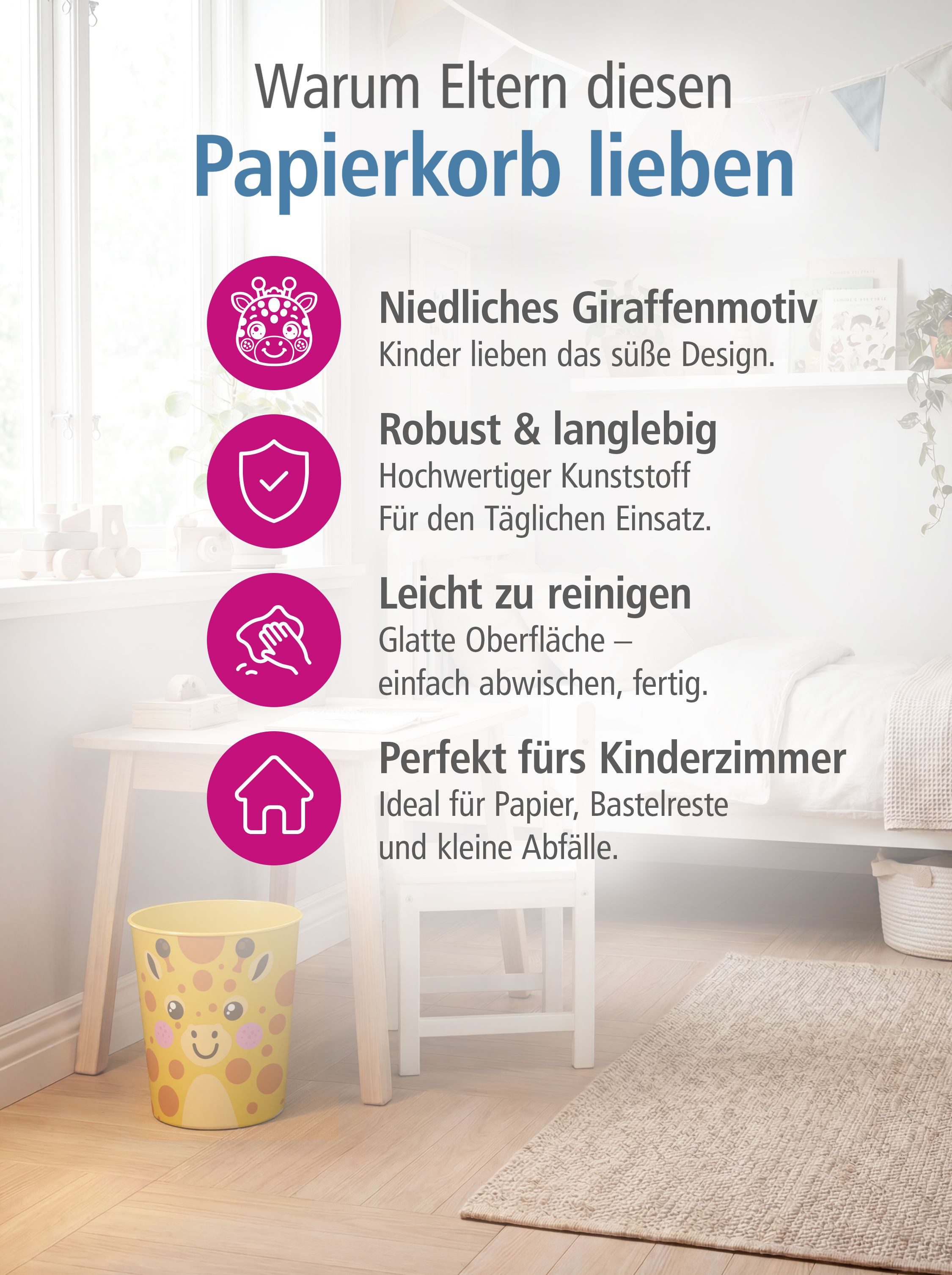 itenga Papierkorb itenga Papierkorb Tiermotiv - GIRAFFE - Kawaii Design - ca 11 Liter – Bild 3 von 5