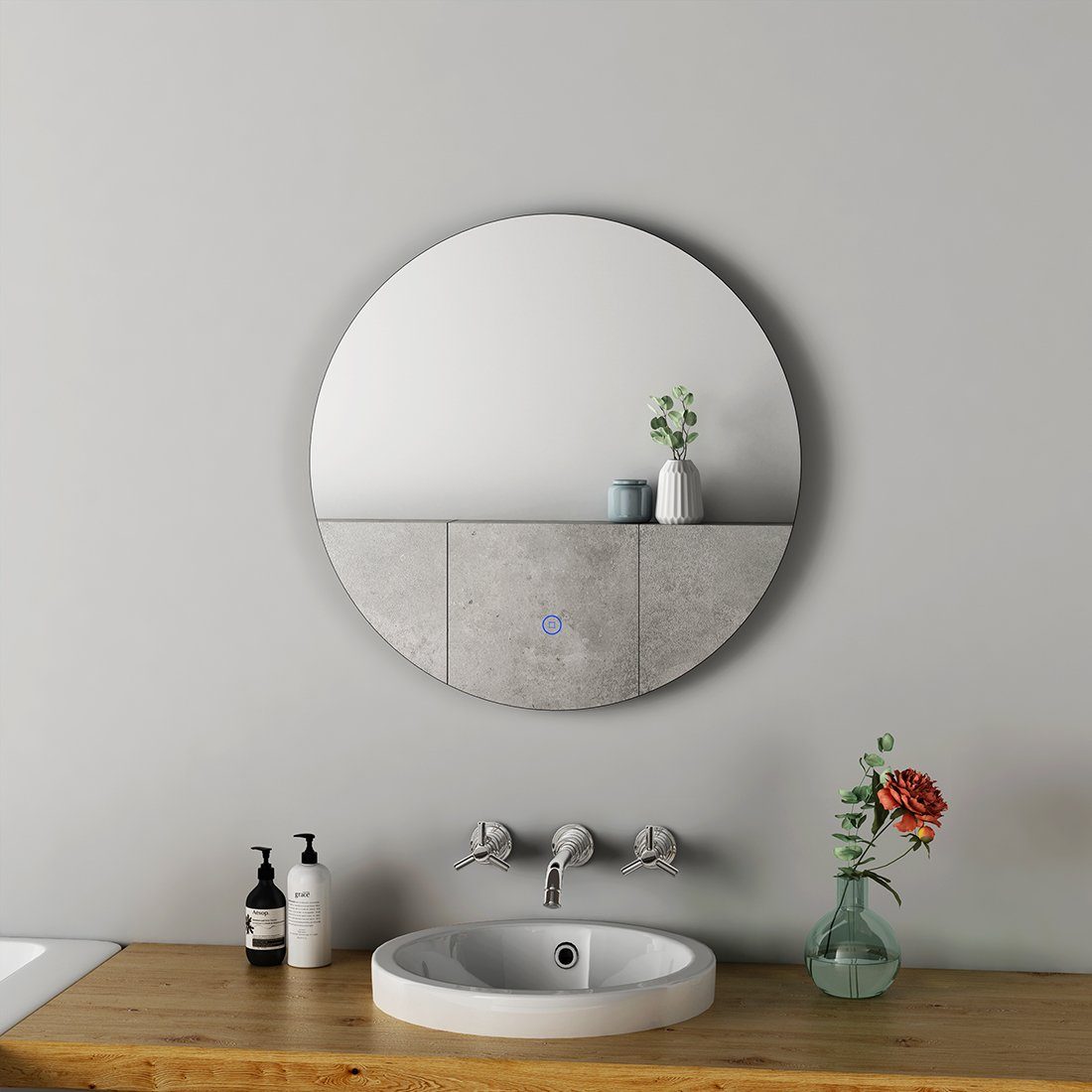 S'AFIELINA Wandspiegel Rund Badezimmerspiegel, 60cm,Touch mit Badspiegel LED Lichtspiegel Schalter,Kaltweiß 6500K,IP44 Beleuchtung