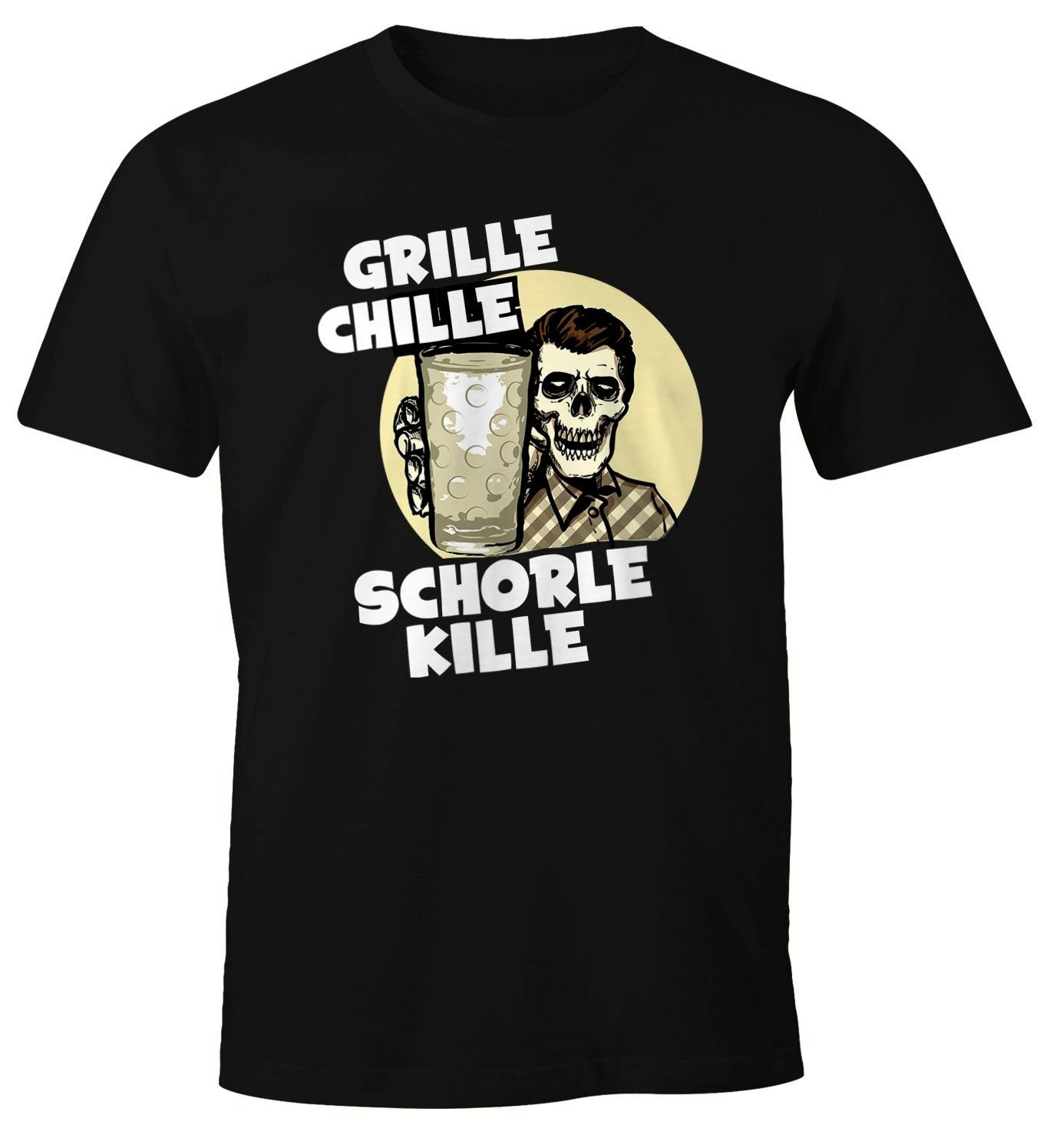 MoonWorks Print-Shirt Herren T-Shirt Grille Chille Schorle kille Spruch Skull Dubbeglas Fun-Shirt Moonworks® mit Print