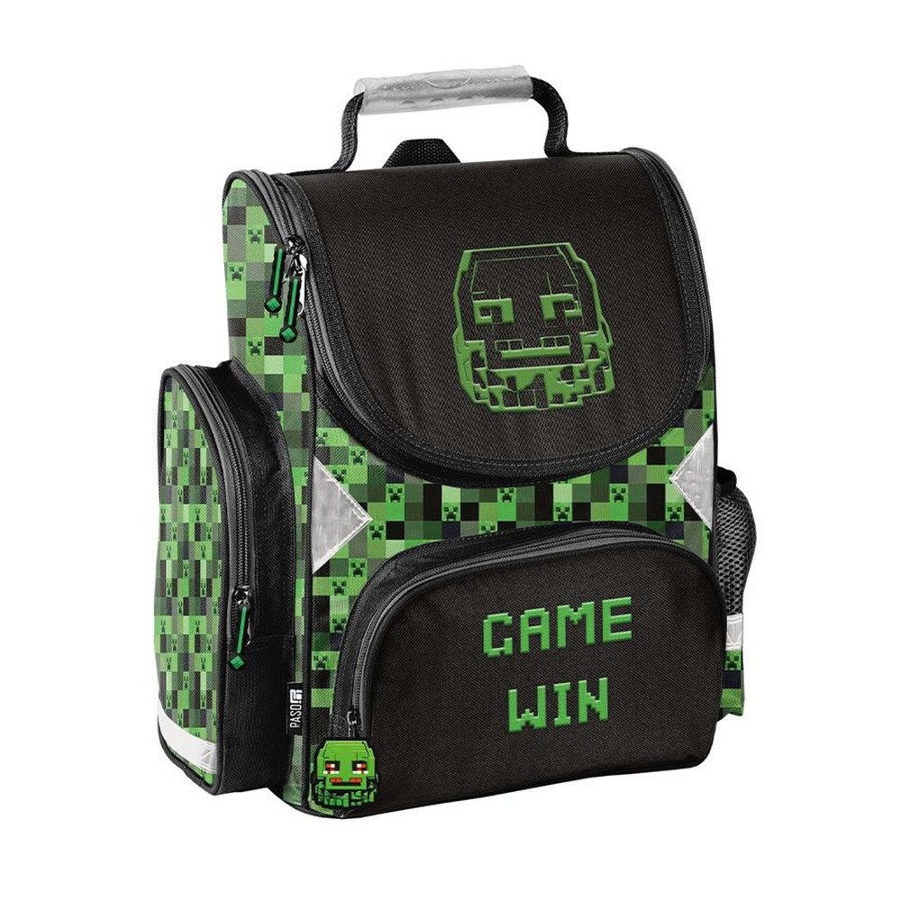 PASO Schulrucksack, Minecraft – Schulranzen – Schwarz, Grün
