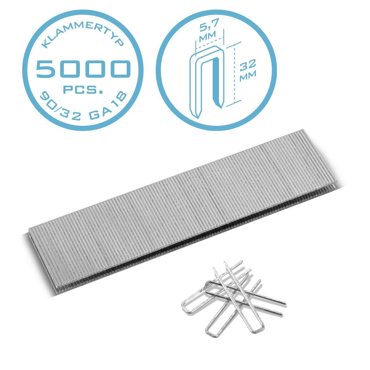 STAHLWERK Druckluftwerkzeug Heftklammern Typ 90 (1,25 x 1,0 mm) mit 32mm Länge, (Paket, 5000-tlg., Set), für die professionelle Anwendung in Industrie, Handwerk, Werkstatt