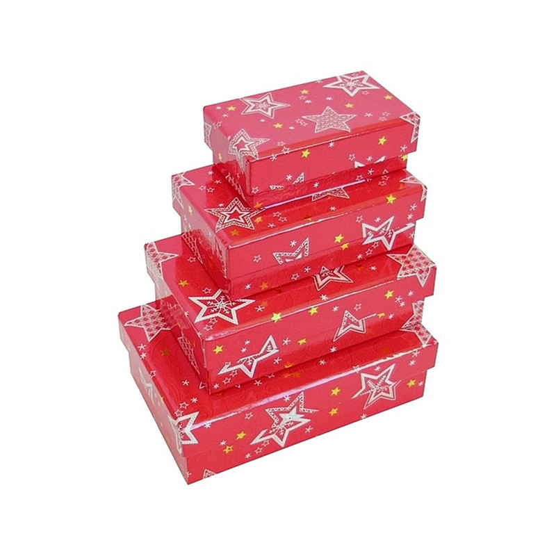 bsb-obpacher Geschenkbox - Kartonage - Geschenkkarton rot mit Sternen (4 St)