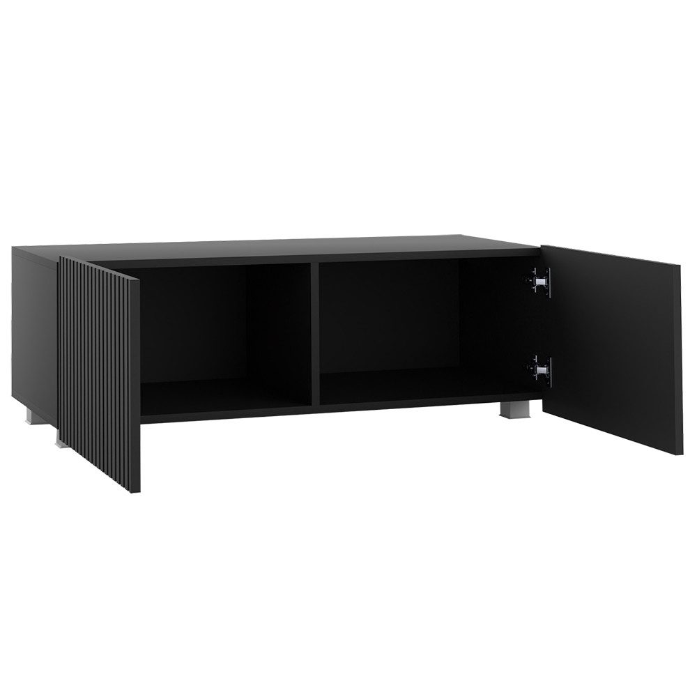 Lomadox Lowboard KEMPTEN-132, in schwarz matt, Rillenfront, 2-türig, Breite 100 cm, Softclose