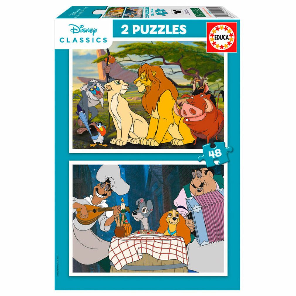 Educa Puzzle Disney Tiere Der König der Löwen + Dame und Trump Puzzle 2x48tlg., Puzzleteile
