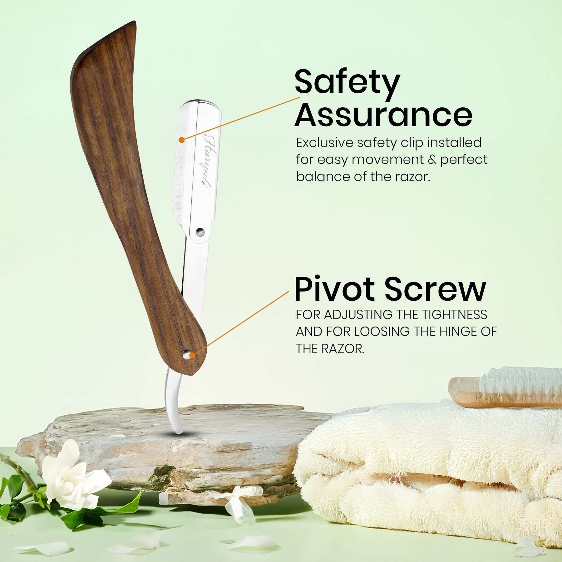 Haryali London Rasiermesser Premium Rasierer, Shavette, Holzrasierer, ergonomisch, pack, Rasierapparat mit Klinge und Holzoberfläche., Abwaschbarer, rutschfester Griff. Passend für alle Rasierklingen.