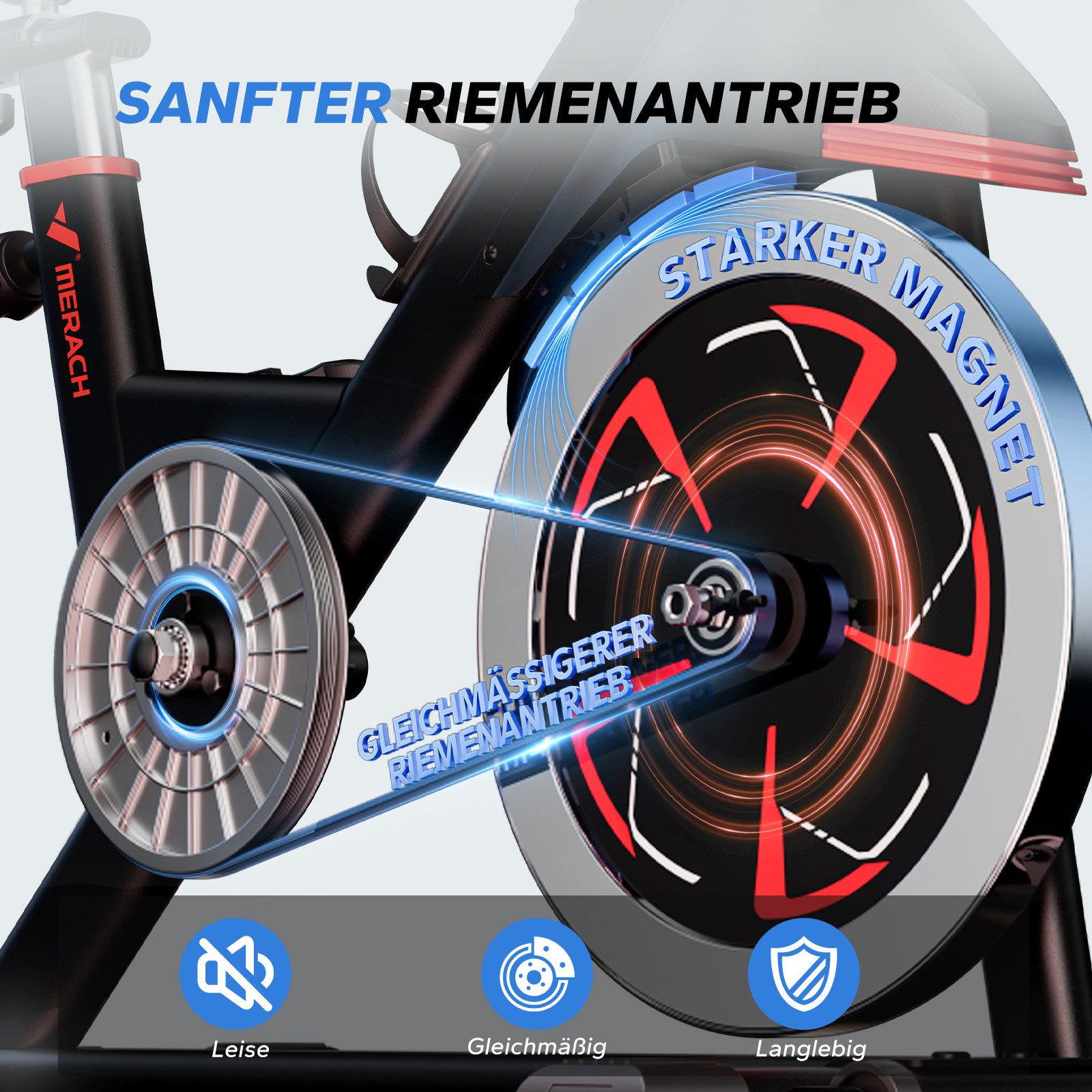 MERACH Heimtrainer Magnetwiderstand heimtrainer fahrrad, stationäres fahrrad für zu hause (Smart hometrainer mit LCD Display, Bluetooth, 1-tlg., Zwift & Kinomap App, Tablet-Halterung), 100 stufenloser Magnetwiderstand, extrem leise, bis 136 KG