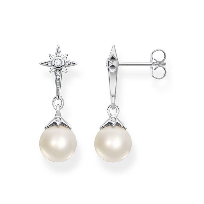 THOMAS SABO Paar Ohrstecker Perle mit Stern Silber H2118-167-14 mit Süßwasserzuchtperlen und Zirkonia