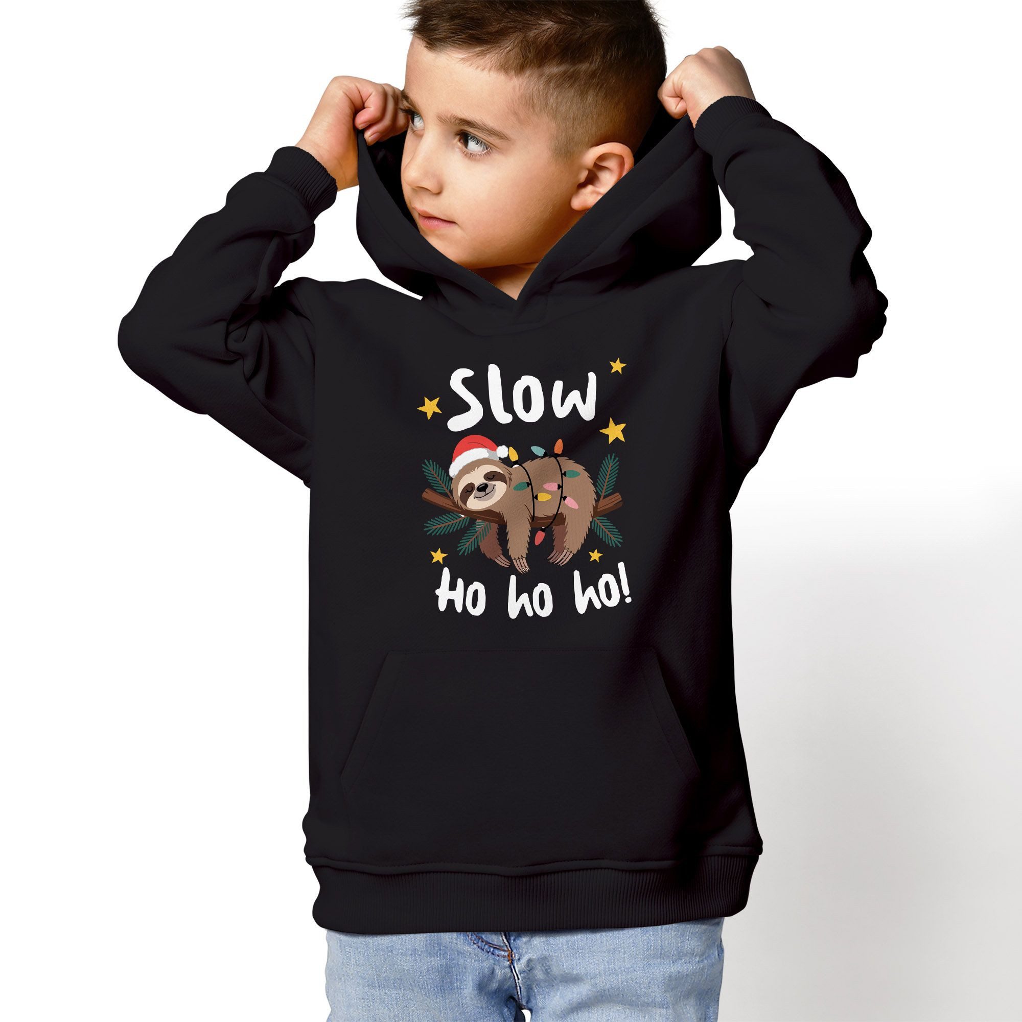 MoonWorks Hoodie Kinder Hoodie Weihnachtspullover Faultier Spruch Slow Ho Ho Jungen
