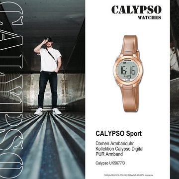 CALYPSO WATCHES Digitaluhr Calypso Damen Uhr K5677/3 Kunststoffband, Damen Armbanduhr rund, PURarmband roségold, Sport