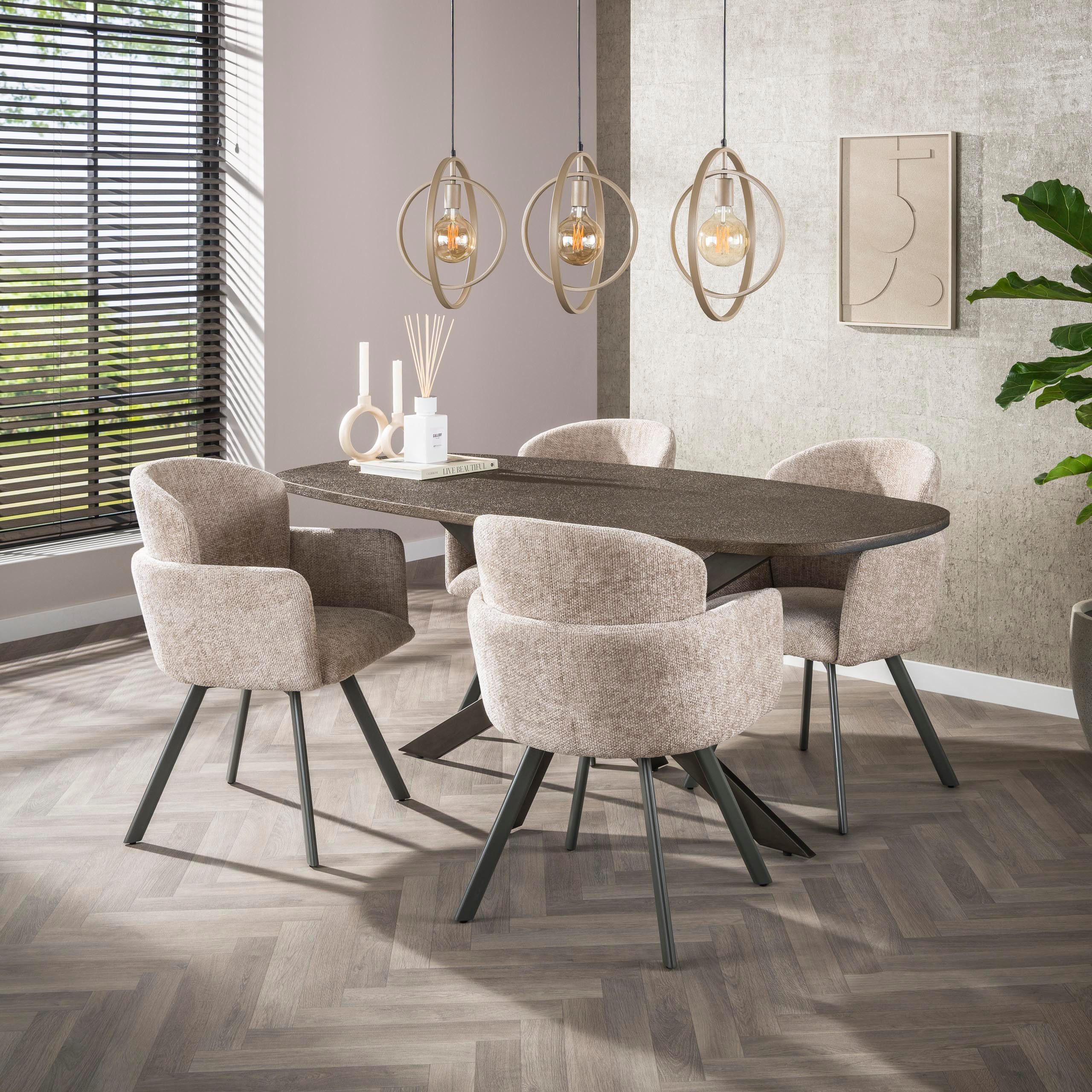 LEVEN Lifestyle Esstisch Esszimmertisch SKAGEN oval mit dänisch ovaler Tischplatte bronze, bronzefarbener Liquid-Metal-Beschichtung - Größen: 180 oder 215 cm