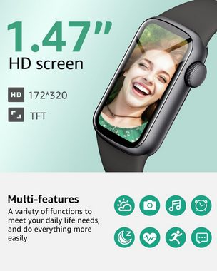 ASWEE Damen's und Herren's Fitness Tracker IP68 Wasserdicht Smartwatch (1,47 Zoll, Android/iOS), mit 137+ Sportmodi, Herzfrequenz SpO2 Schlafmonitor Schrittzähler