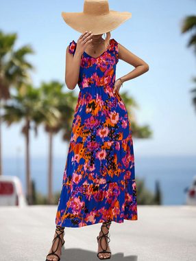 BlauWave Strandkleid Strandkleid mit Alloverdruck und V-Ausschnitt (1-tlg) Elegant