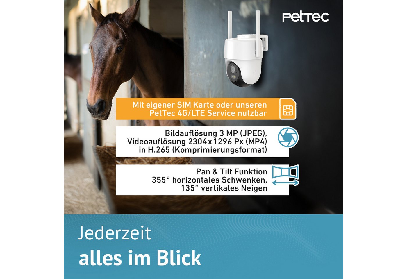 Thumbnail - PetTec Überwachungskamera Cam Free'n 360 LTE/4G (Innen, Außen, LTE/4G Version, Flutlicht)