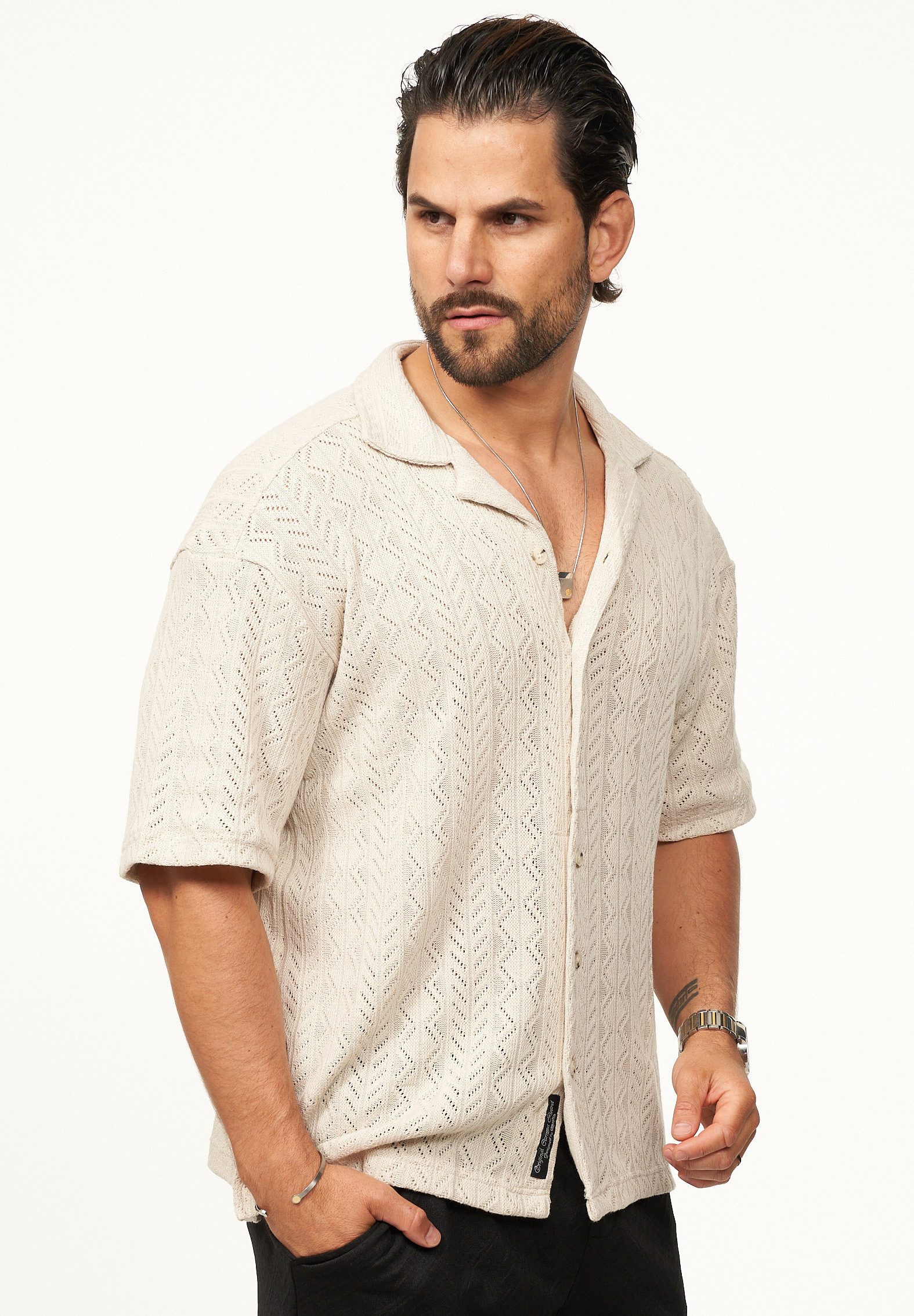 CARISMA Kurzarmhemd für Herren im Vintage Summer-Look im Crochet-Stil Kurzarm Strick Polo-Hemd T-Shirt im Retro-Stricklook