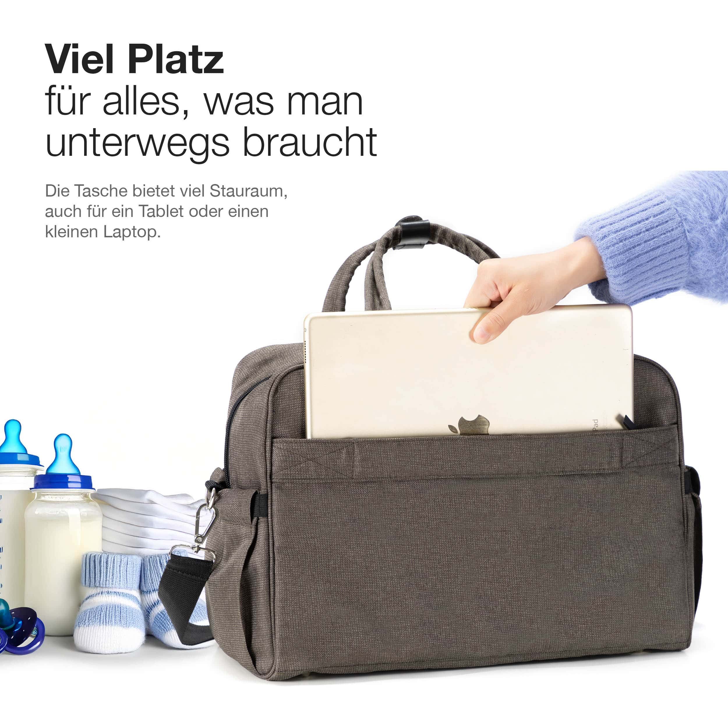 Daliya® Wickeltasche ALPINO PURE Tasche mit praktischen Funktionen, inkl. Wickelunterlage (3-tlg., Wickeltasche, gepolsterte Wickelunterlage, Schulterriemen mit Karabiner), Wickeltasche mit 17 Fächern, Thermo-Fächern und Trolley-Funktion