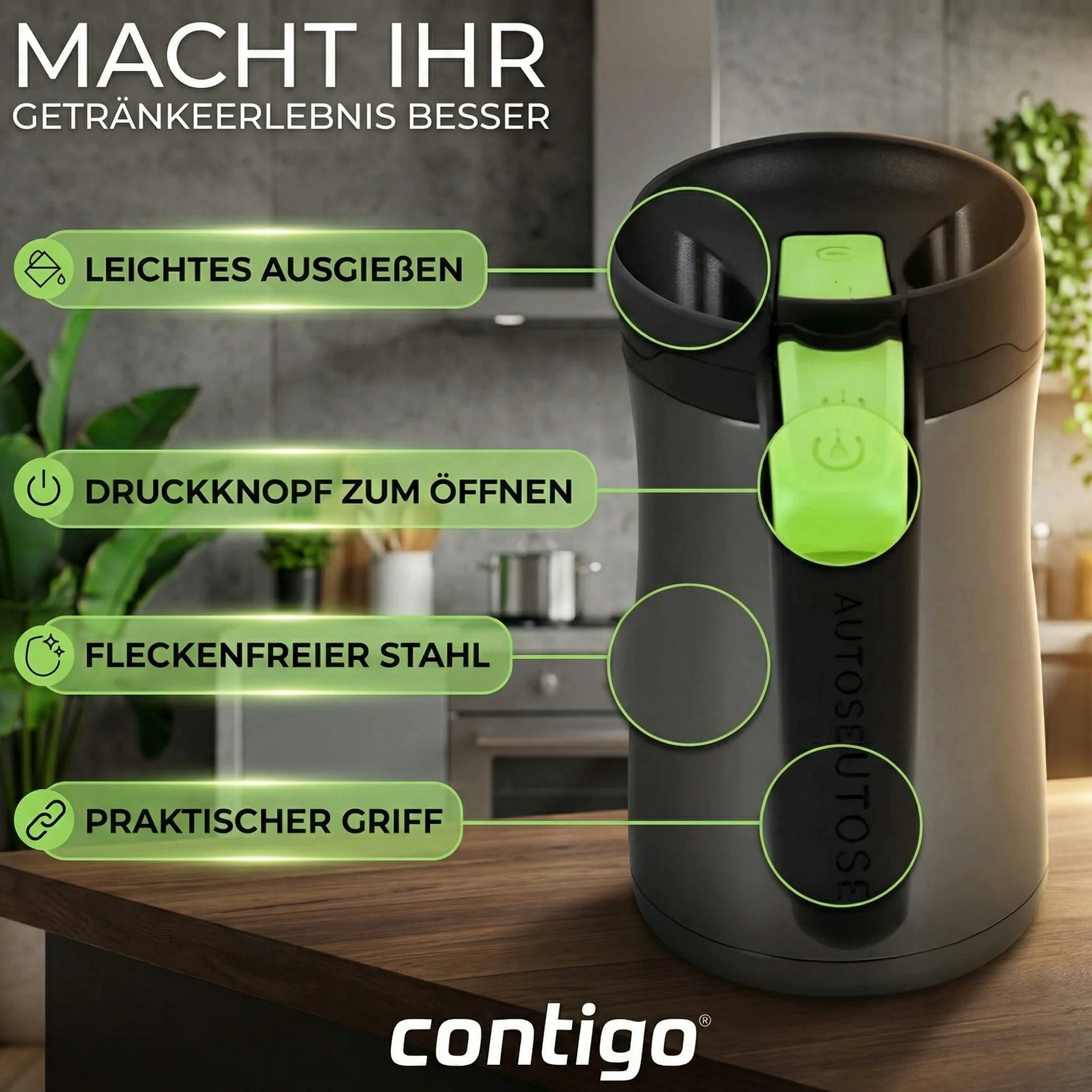 CONTIGO Thermobecher Thermobecher Contigo Fulton Edelstahl Becher 360 ML Auslaufsicher
