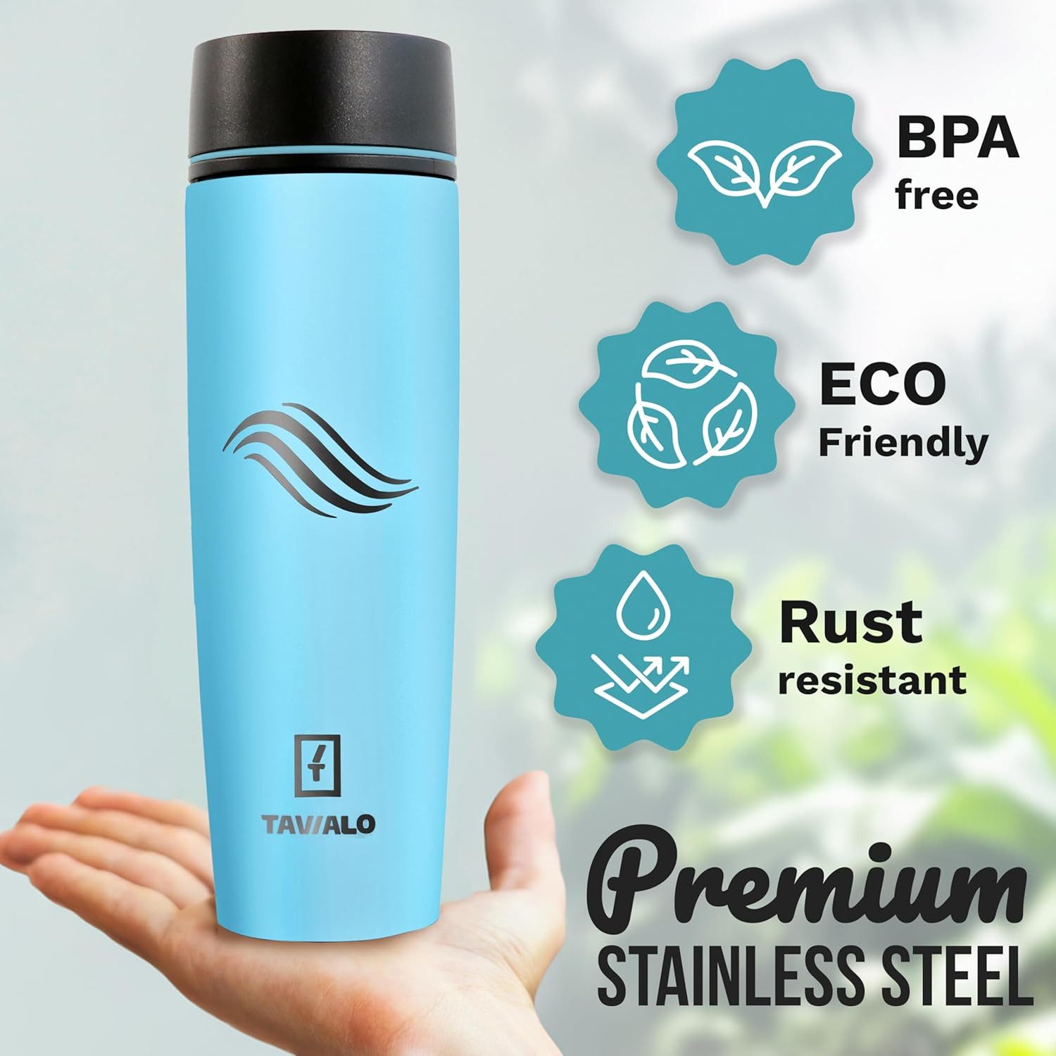 TAVIALO Isolierflasche 460ml mentholblau matt Inox Edelstahl,Pulverbeschichtung, Kaffeebecher, ideal für Reisen, Schule, Camping, Wanderungen, beim Sport