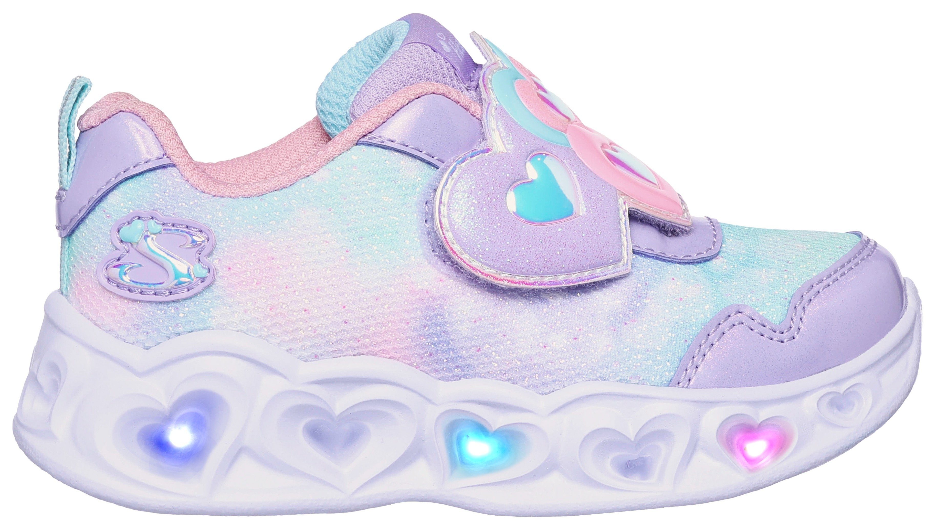 Skechers Kids lavendel-rosa LOVIN REFLECTION HEART - LIGHTS Herz-Applikation Blinkschuh Lauflernschuh hübscher mit