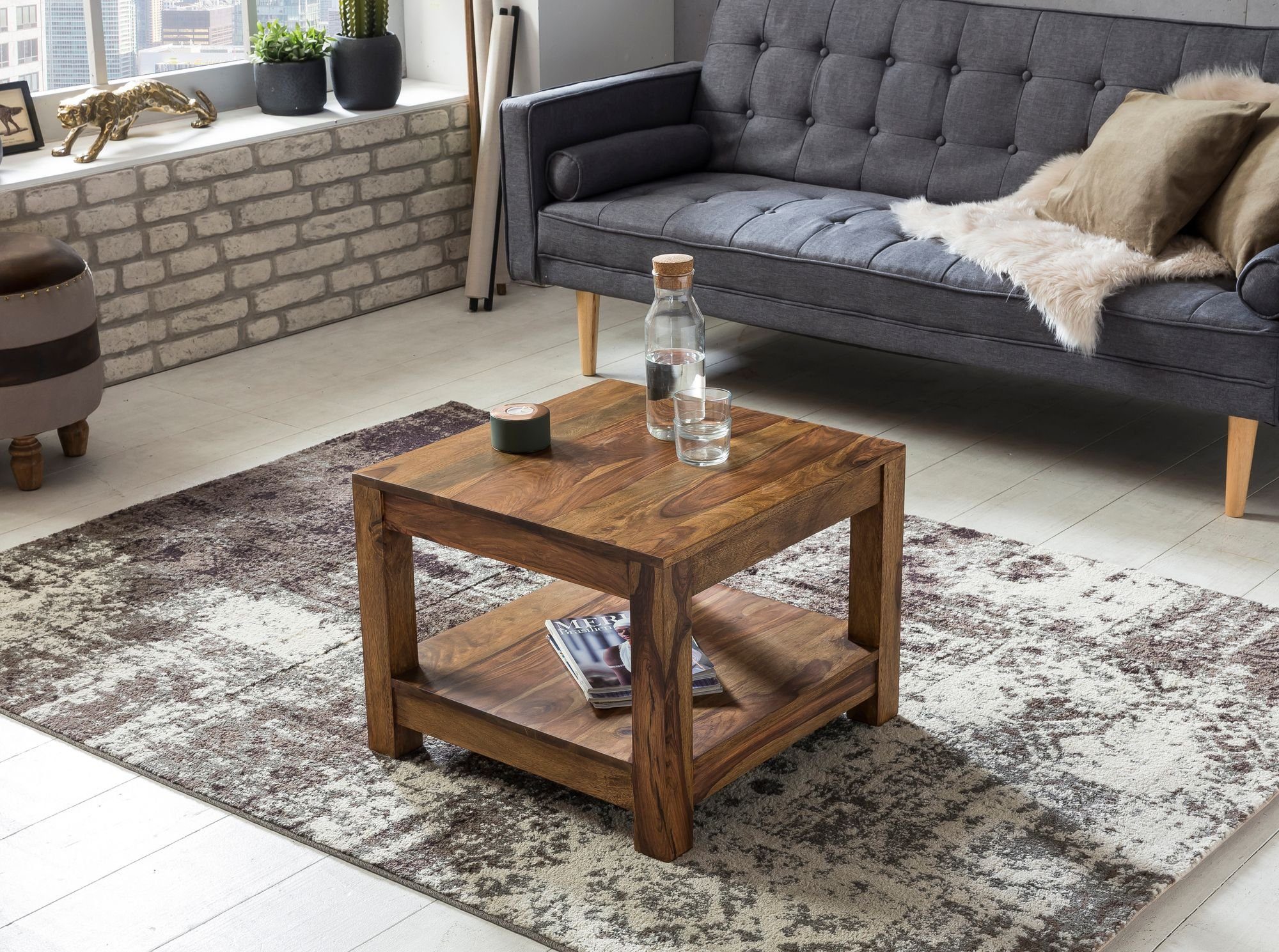 DESIGN Sheesham Couchtisch 60x60x45cm Massivholz KADIMA Beistelltisch Wood