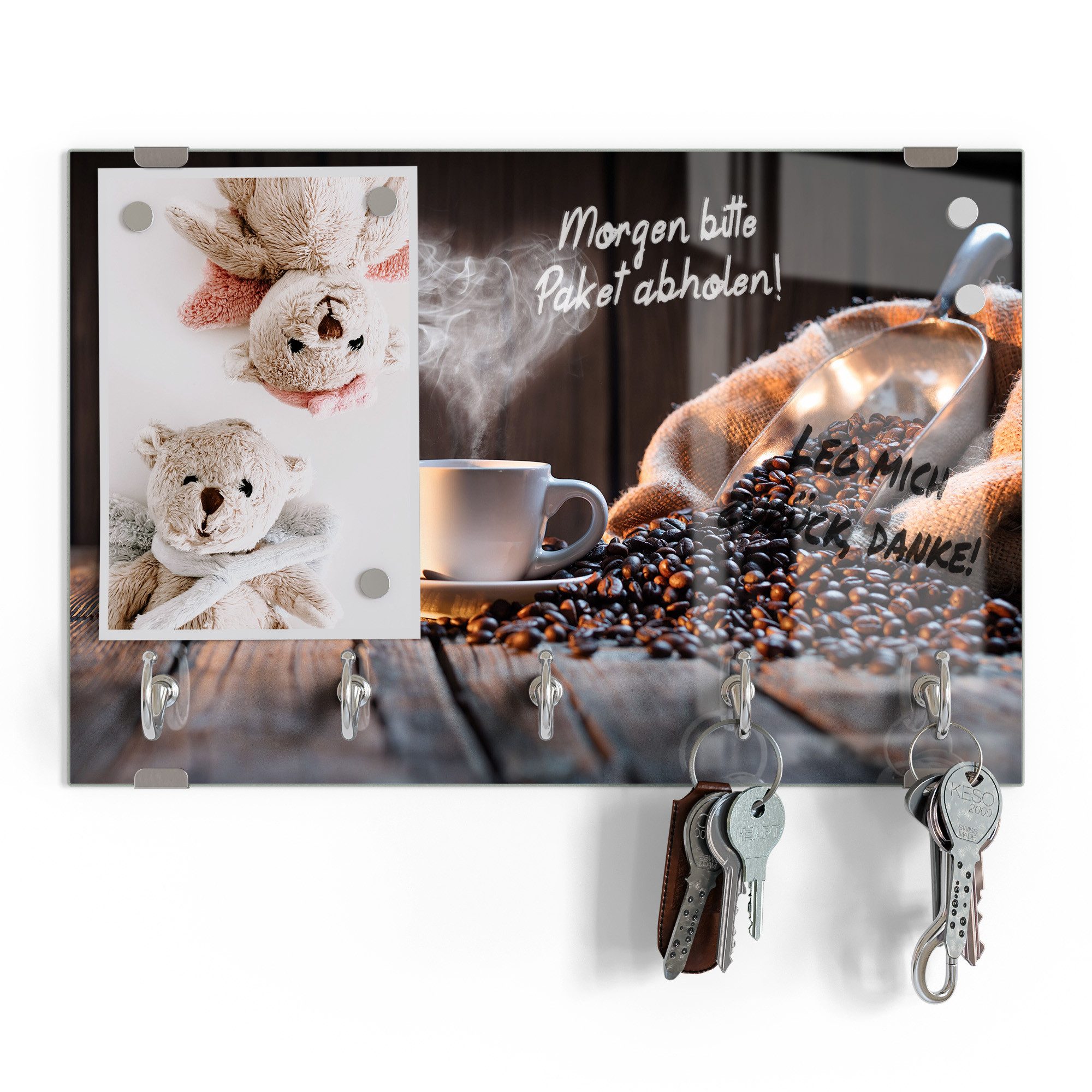 DEQORI Schlüsselbrett 'Rustikale Kaffeeliebe ', (1 St), Schlüsselhalter Schlüssel Haken Schlüsselboard modern Schlüsselleiste