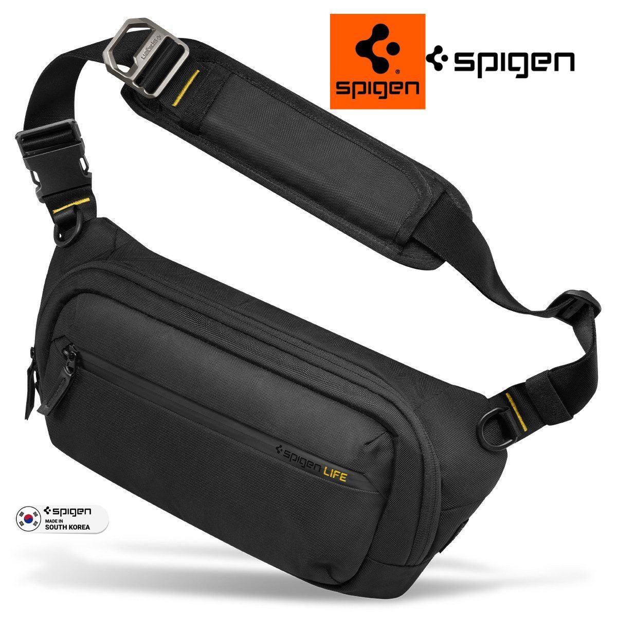 Spigen Umhängetasche Schultertasche & Brusttasche für Herren & Damen Crossbody Bag Schwarz, für Herren und Damen, Cordura Nylon, wetterfest, AirTag-Fach
