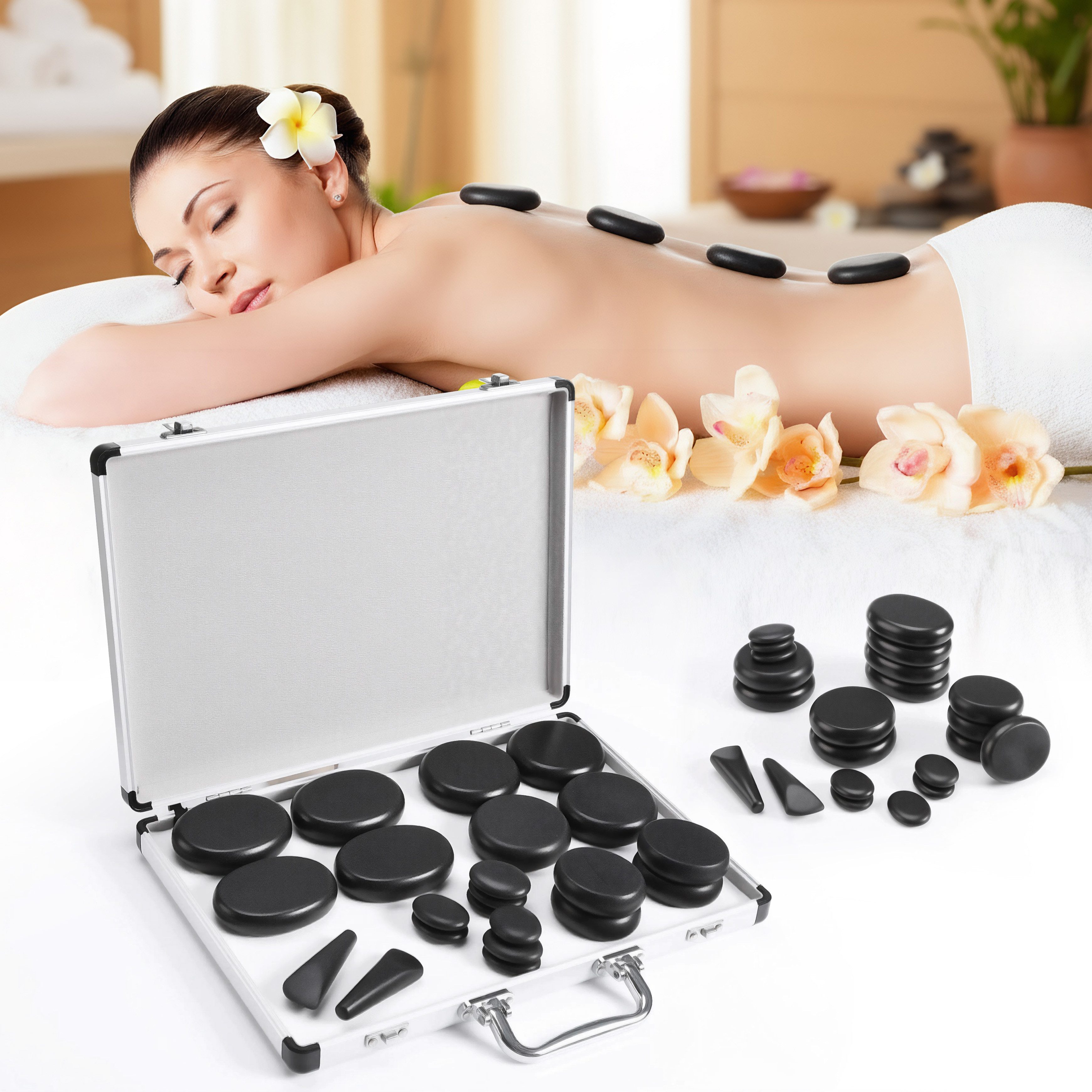 kehot Massageliege Hot Stone Massage Set 22-teilig, Tragbares Massagestein mit Heizbox (Heiße Massagesteine, Konstante Wärme 47–50 °C, 22-St., Heiße Steine Massage Set für Zuhause & Studio), für Massage, Entspannung, SPA, Erwärmung, Schmerzlinderung