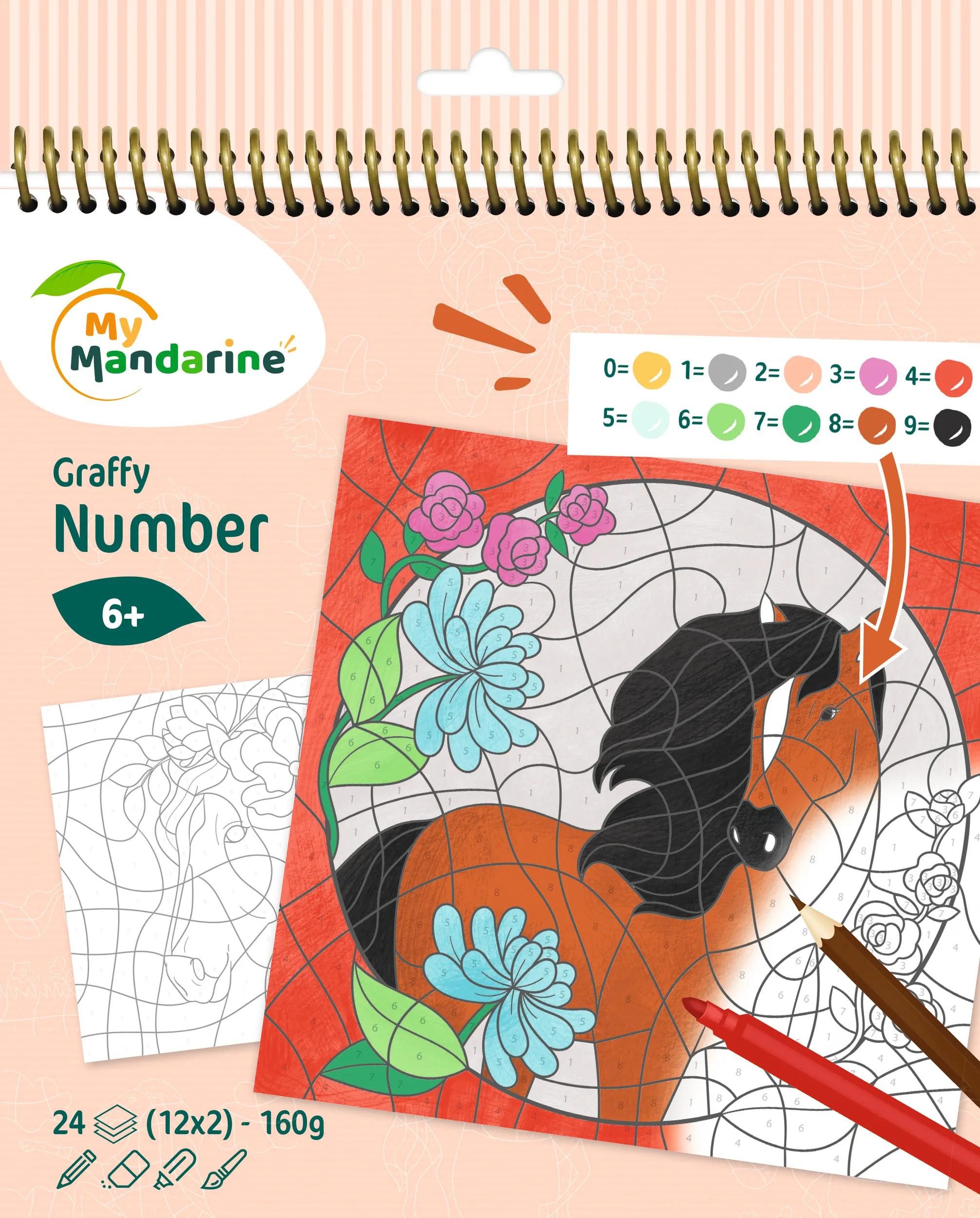 Avenue Mandarine Malvorlage 5x Graffy Pop Number, Pferde - Mehrfarbig GY109C, My Mandarine
