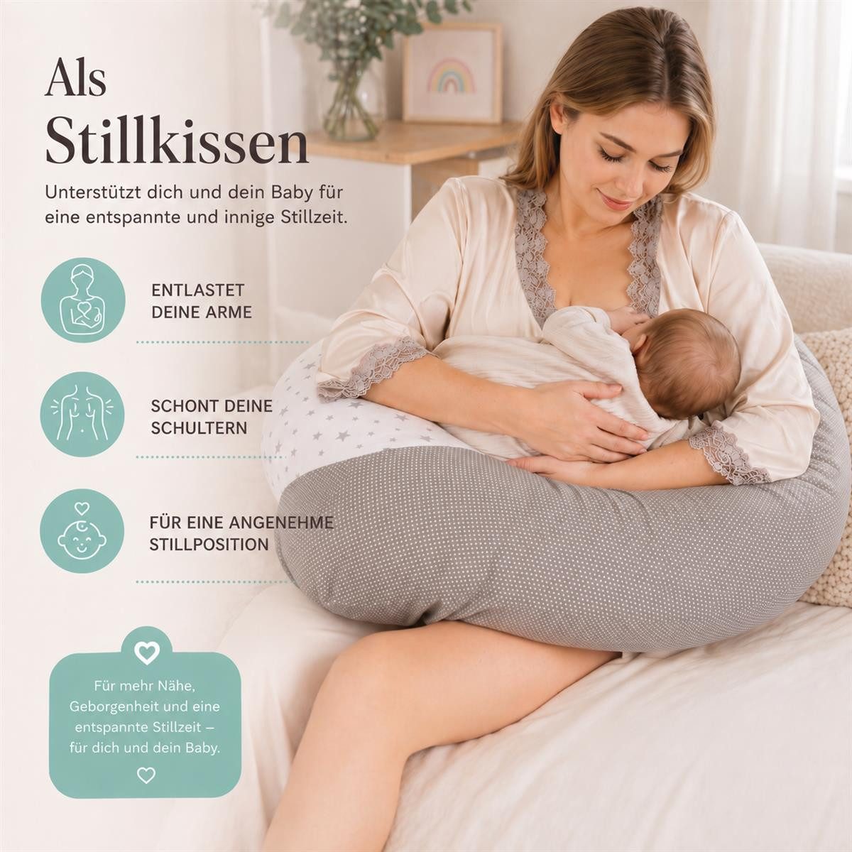 SEI Design Stillkissen Seitenschläferkissen Babynestchen Kuschelnest XXL, Schwangerschaftskissen mit Bezug, Schwangerschaftskissen mit Bezug, Bezug 100% Baumwolle