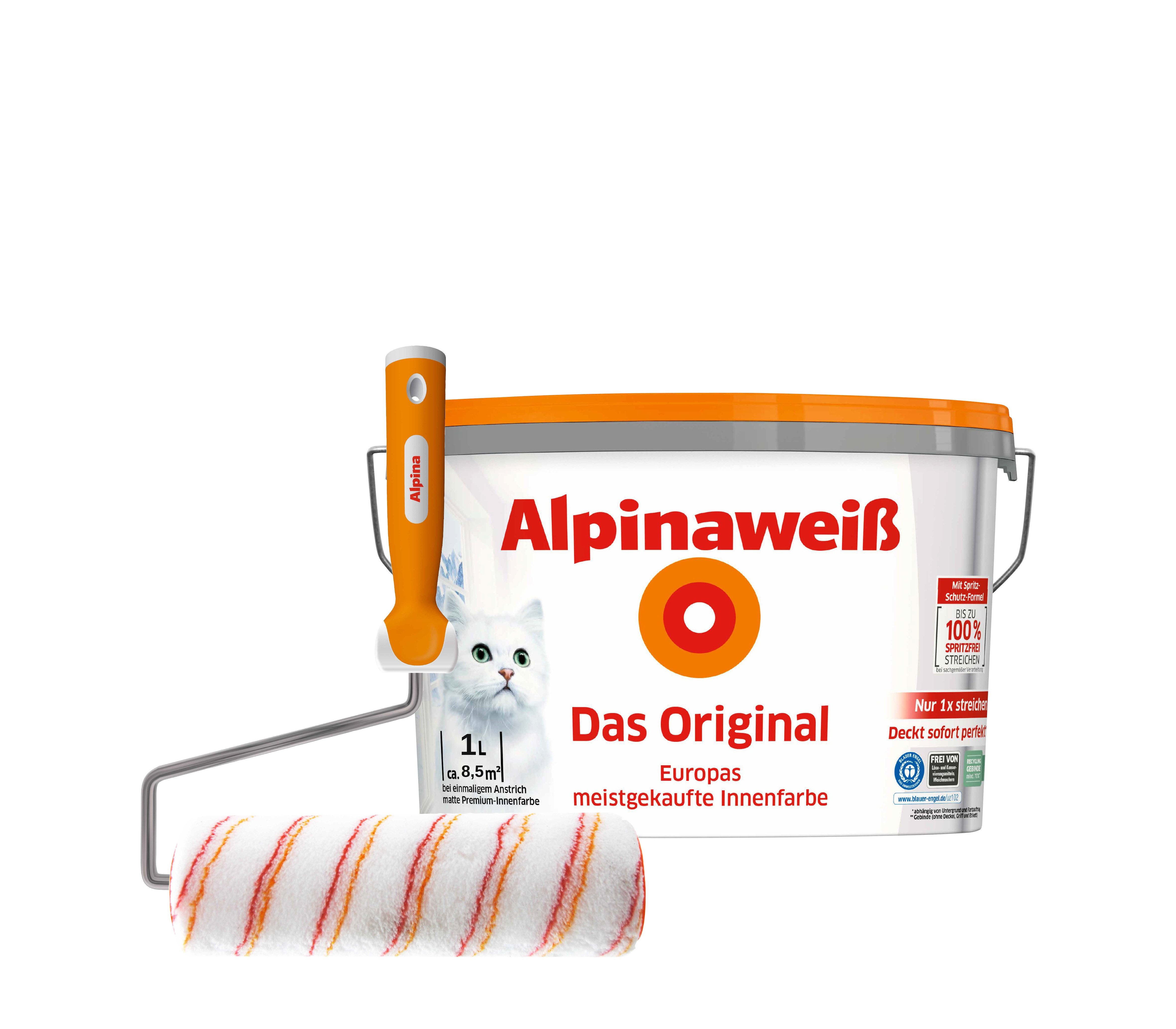 Alpina Wandfarbe - SET - Alpinaweiß Das Original + Spritz-Schutz Spezialroller