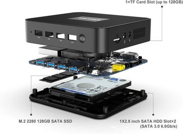 MINIS FORUM GK41 Mini-PC (Intel Celeron J4125, UHD Graphics 600, 8 GB RAM, 128 GB SSD, 2,7 GHz 4xUSB 3.0-Ports 2xGigabit-Ethernet 4K HDMI/DP WiFi Dual BT 4.2)