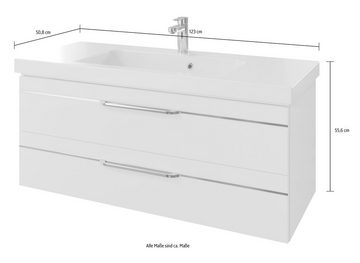 Saphir Waschtisch Serie Balto Mineralmarmor-Waschtisch mit Unterschrank, 123 cm breit (2-St), Waschplatz mit 2 Schubladen, Badschrank in verschiedenen Ausführungen