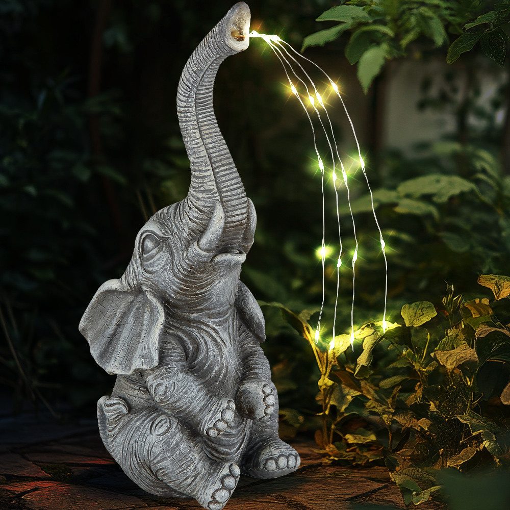 GLOBO LIGHTING LED Dekofigur, LED-Leuchtmittel fest verbaut, Warmweiß, Solarleuchte Außenlampe Elefant grau Gartendeko Terrassenleuchte