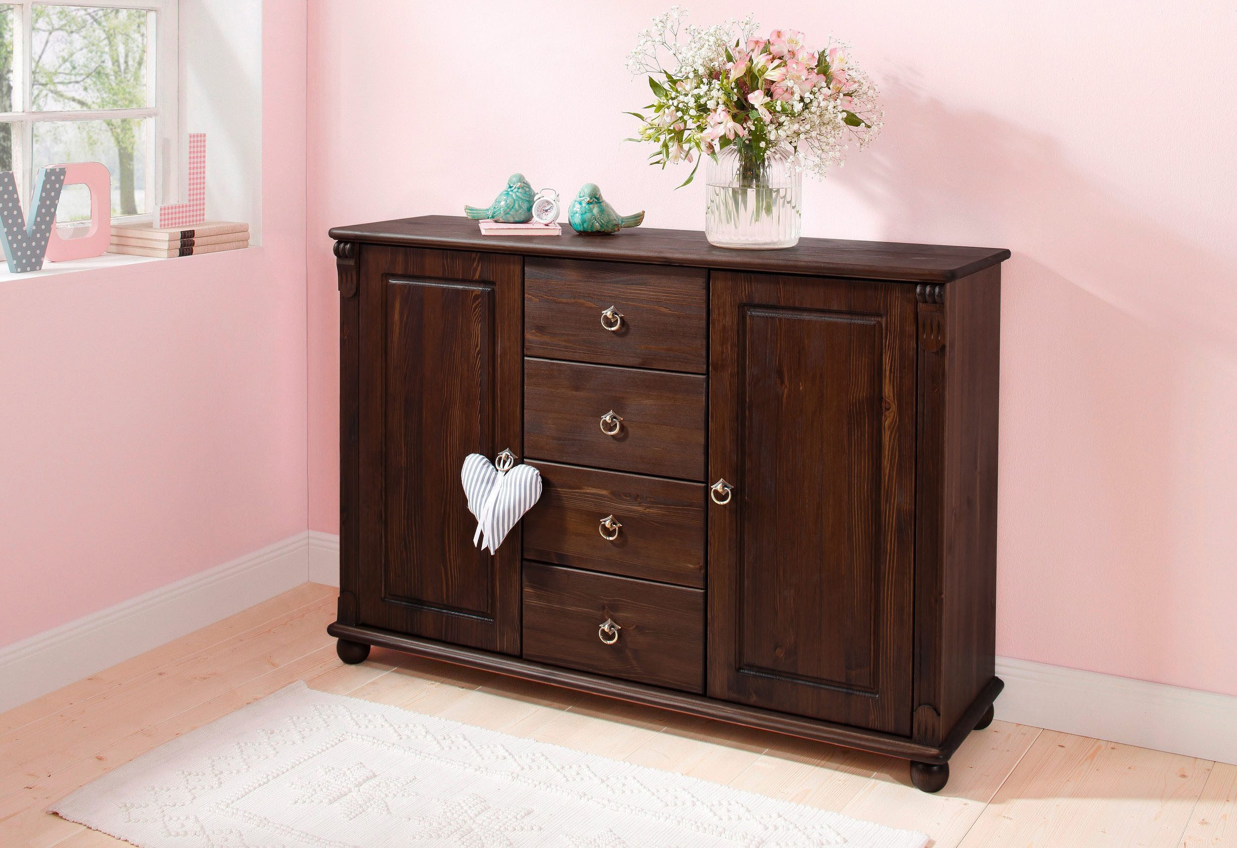 OTTO home Kombikommode Tessin; Buffetunterschrank, klassischer Landhausstil, aus massiver, FSC®-zertifizierter Kiefer, 128cm breit