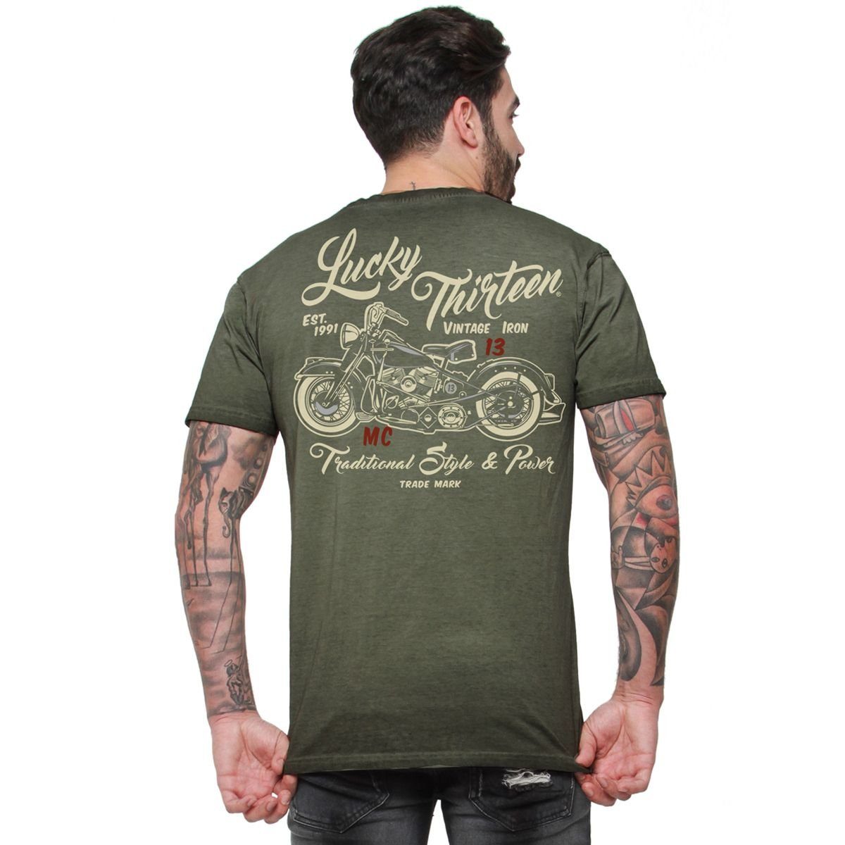 Lucky 13 Lucky Adult retro Herren green T-Shirt 13 Vintage T-Shirt Iron