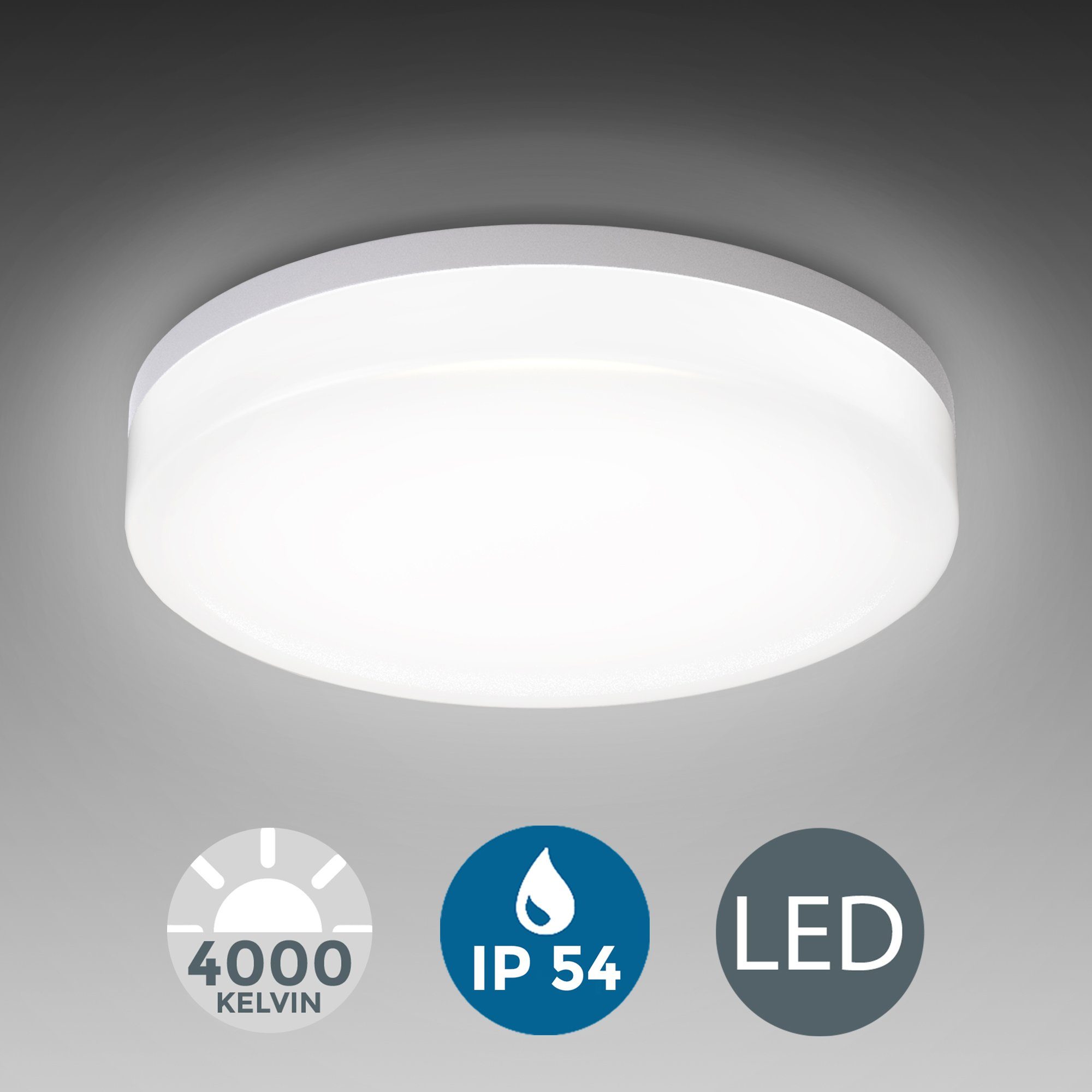 B.K.Licht LED Deckenleuchte, LED fest integriert, Neutralweiß, Deckenlampe,  13W, Badezimmer-Lampe, Leuchte IP54, inkl. 13W 1500lm