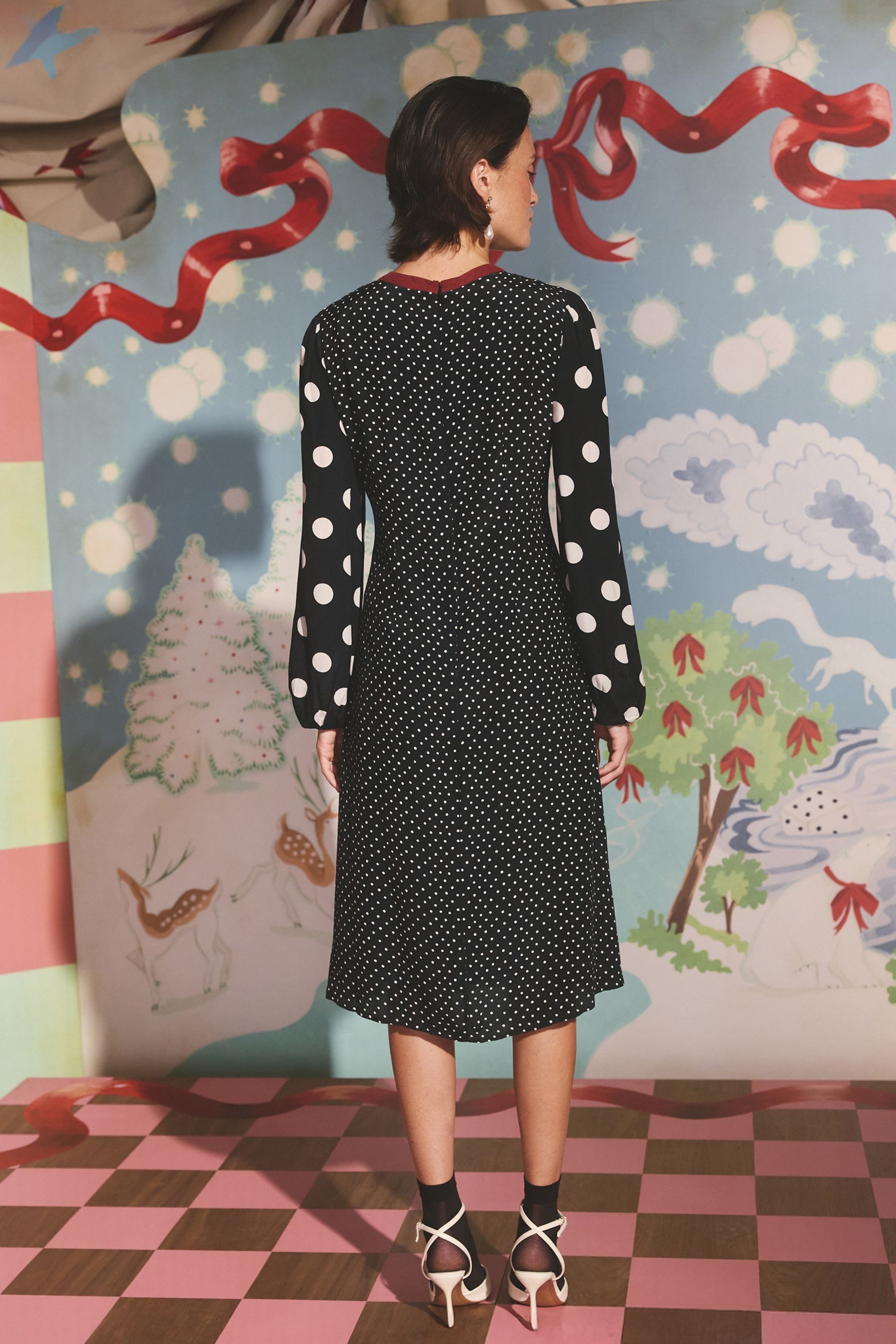 Cath Kidston Midikleid Cath Kidston langärmeliges Midikleid mit Schleife (1-tlg)
