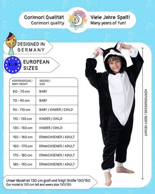 Corimori Jumpsuit Flauschiges Katzen-Kostüm für Kinder mit Haarreif,  Karneval Fasching (2-tlg) Karneval