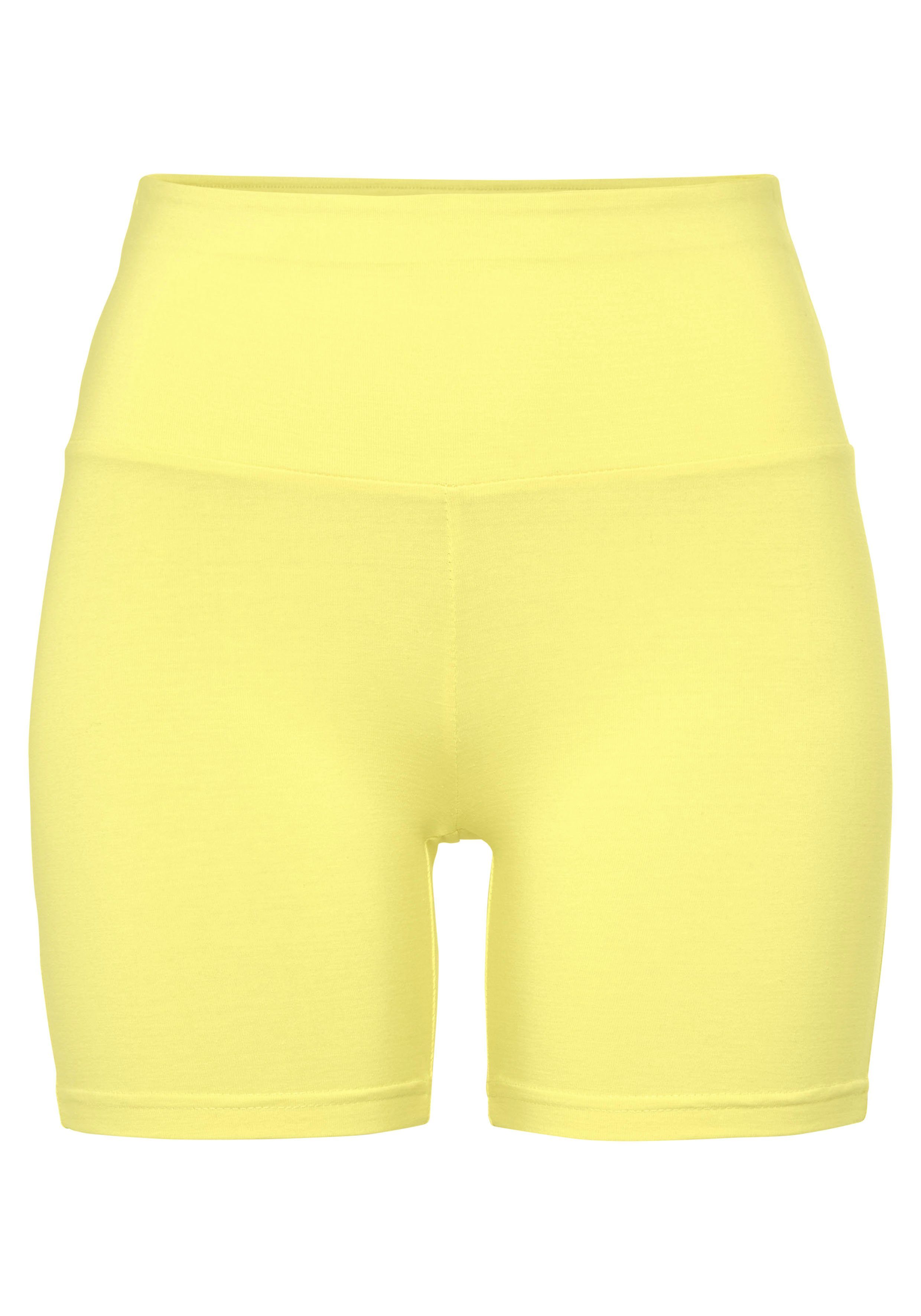 LASCANA Shorts mit Bündchen Logodruck, gelb und Loungewear breitem