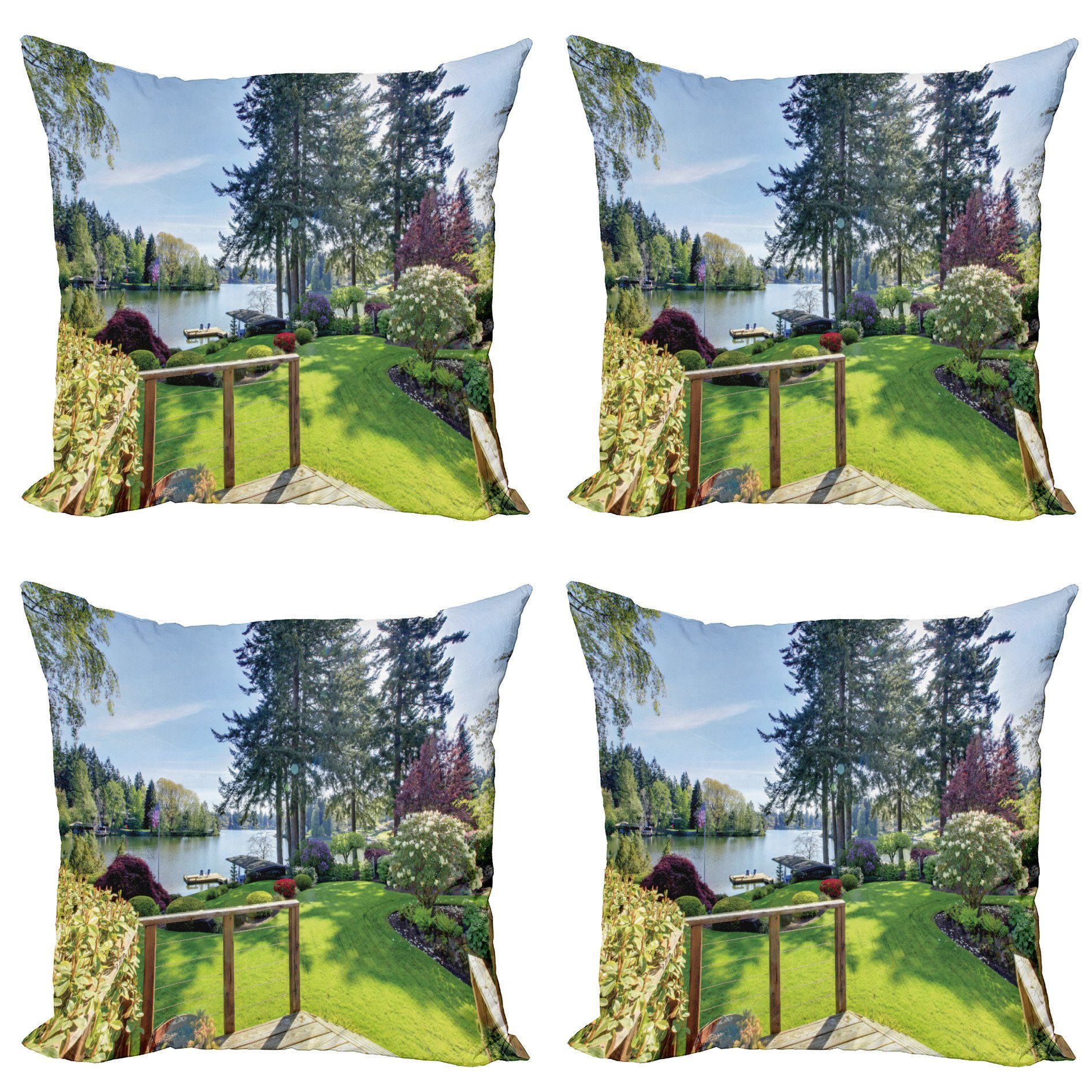 Kissenbezüge Modern Accent Doppelseitiger Digitaldruck, Abakuhaus (4 Stück), Natur Hinterhof-Garten-Frühling