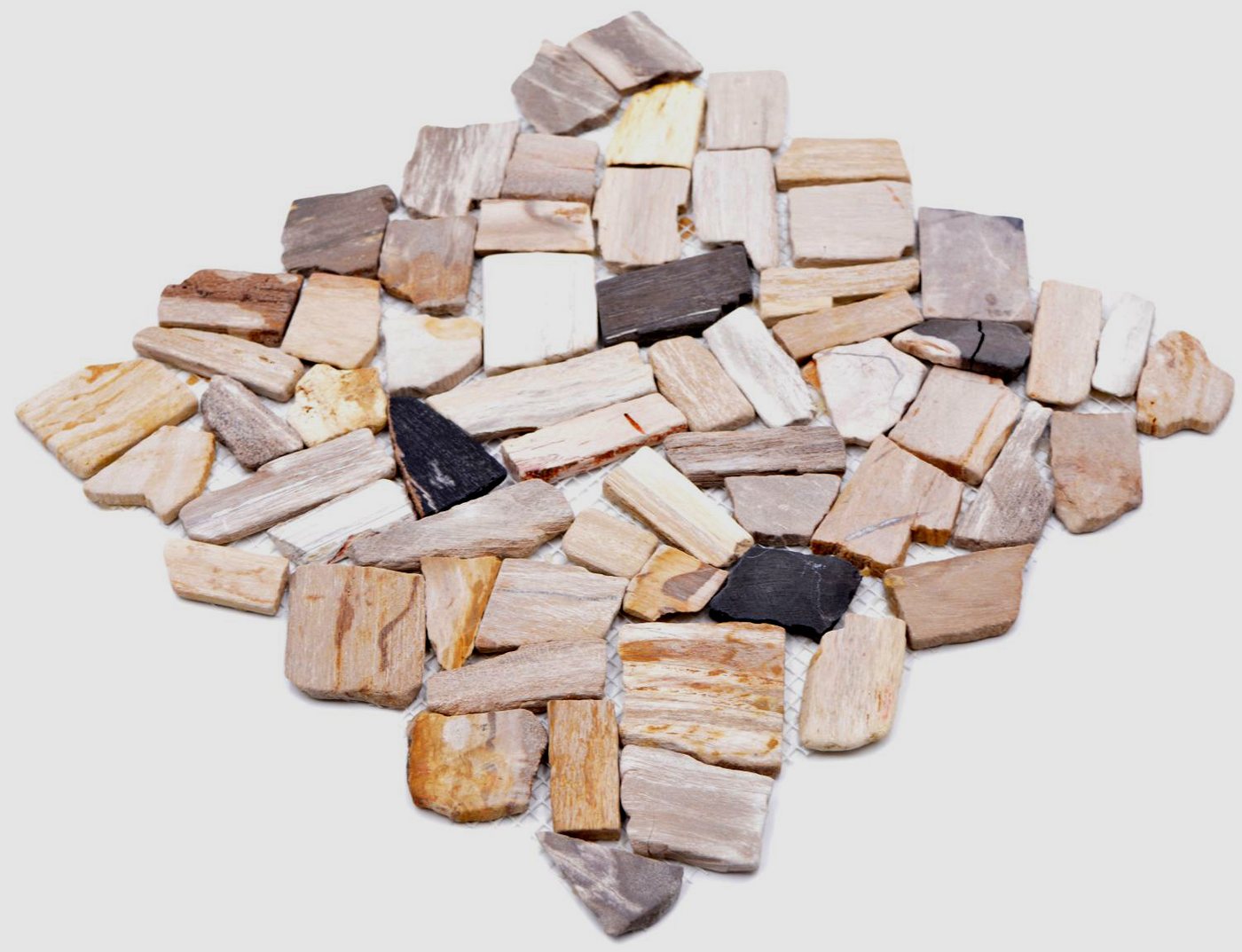 Thumbnail - Mosani Mosaikfliesen Mosaik Bruch Fossiles Polygonal Mosaikmatte Wood Holzoptik