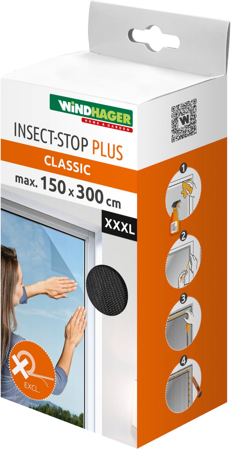 Windhager Fliegengitter-Gewebe Plus für Fenster, Klettband Insektenschutz ohne bohren, 150 x 300 cm, (1-St), Insektenschutzgitter, Moskitonetz erhältlich in anthrazit oder weiß