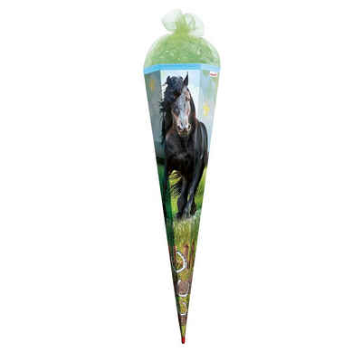 Roth Schultüte Power Horse / Pferd, 85 cm, eckig, mit grünem Netzverschluss, Zuckertüte für Schulanfang