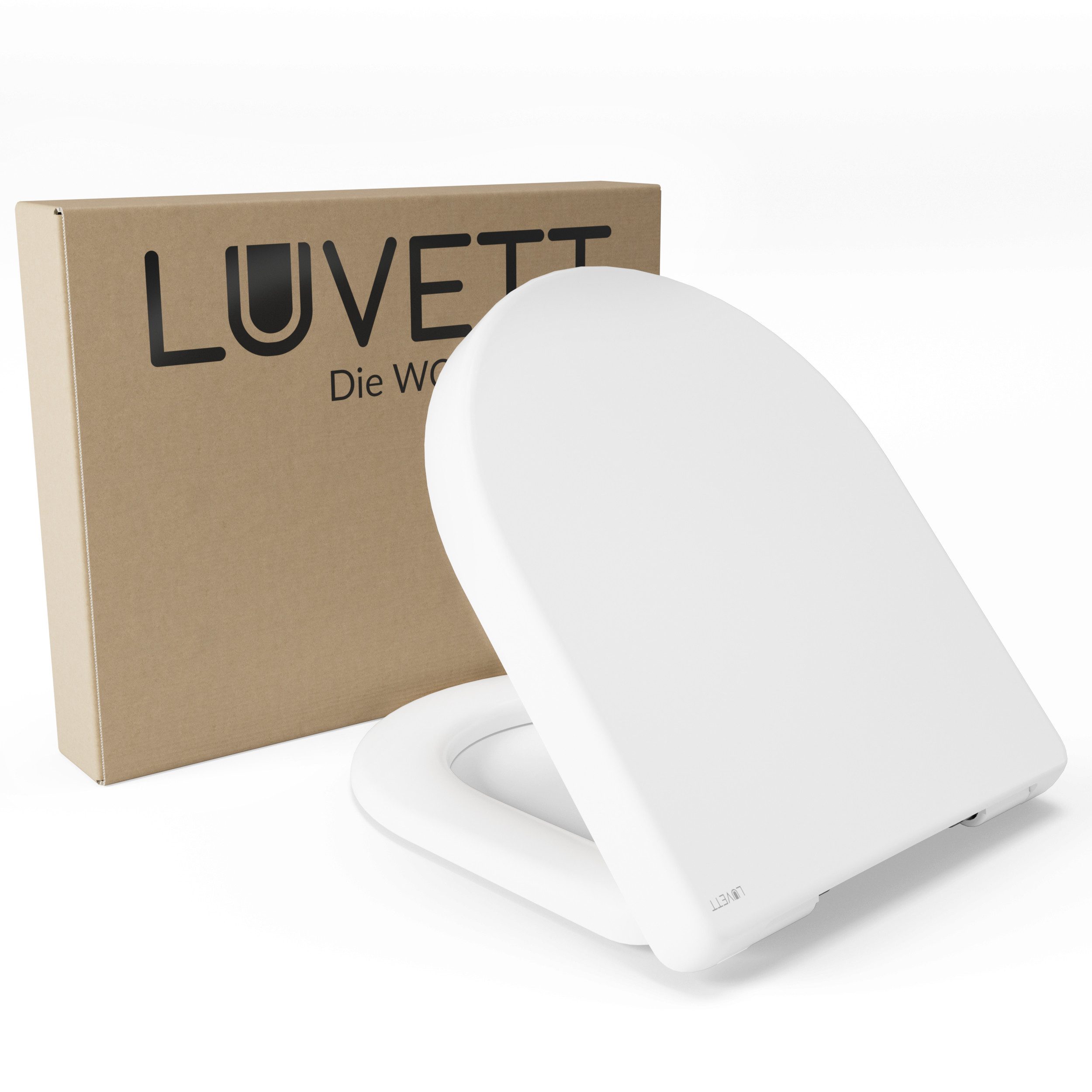 LUVETT WC-Sitz Premium Oval, D-Form, Eckig (Inklusive 3 Befestigungsarten), mit Absenkautomatik, Wrap-Over, Duroplast, Deutsche Markenqualität