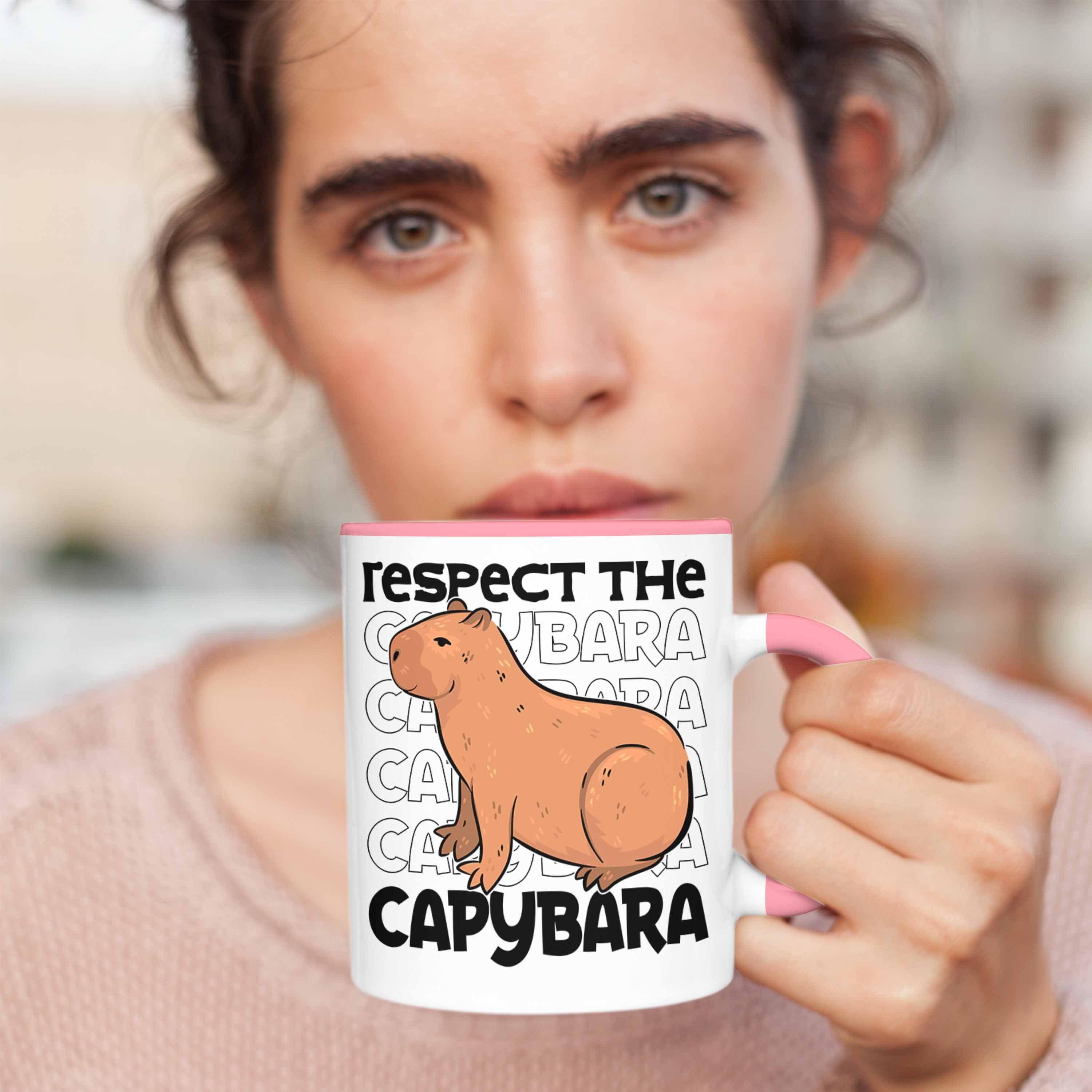 Respect Capybara Tasse für The Geschenk Trendation Kaffeetasse Capy Tier Capybara Tasse Rosa