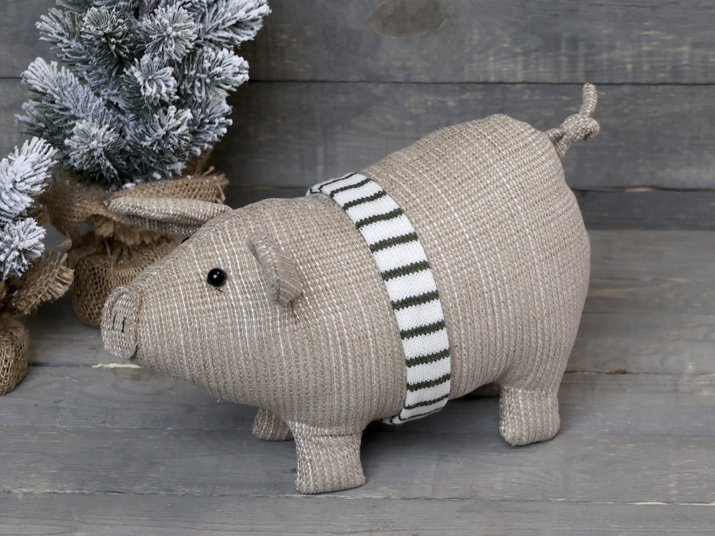 29cm Chic Schwein XL Weihnachtsfigur 52093-30 mit Chic Weihnachtsdeko Band Antique Antique