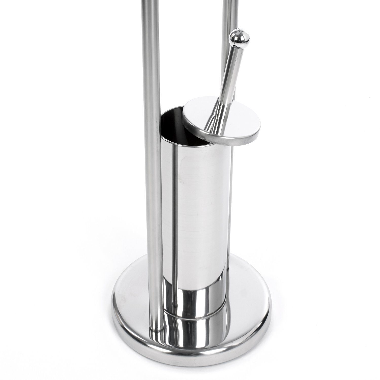 MSV Toilettenpapierhalter WC Standgarnitur 2in1 Edelstahl, Kombiniertes Badezimmer Standelement aus Toilettenbürste und Rollenhalter, herausnehmbarer Innenbehälter, Hygieneabdeckung, rostfreier Edelstahl, silber glänzend, 22x80 cm