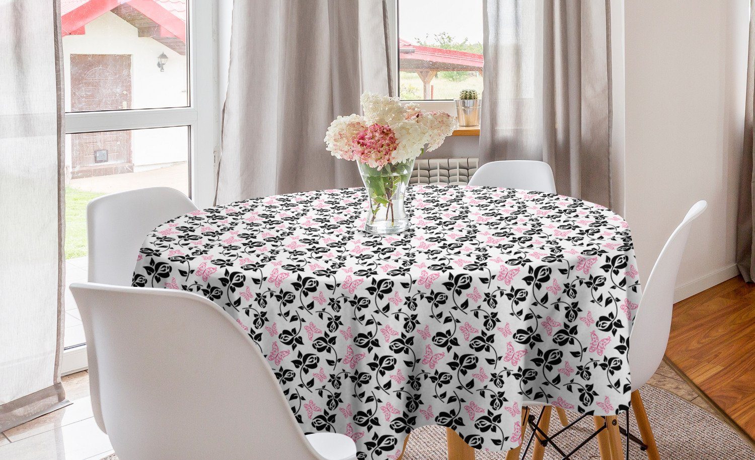 Abakuhaus Tischdecke Kreis Tischdecke Abdeckung für Esszimmer Küche Dekoration, Blumen Blumen Schmetterlinge | Tischdecken