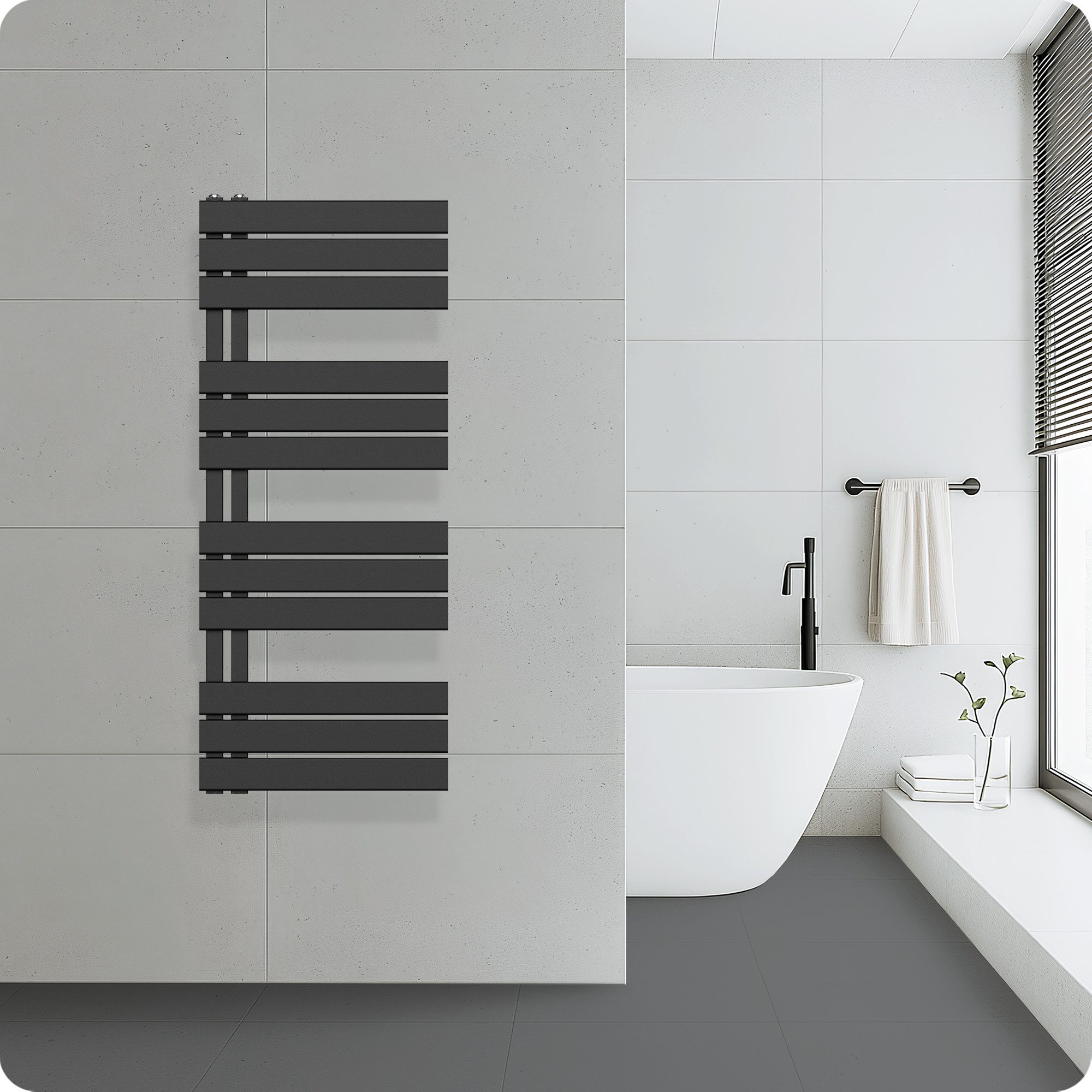 Belrad Badheizkörper mit Seitenpaneelen 120-180 cm, 500-600 mm, Weiß oder Schwarz, wandhängend, links oder rechts anschließbar, langlebiger Stahl